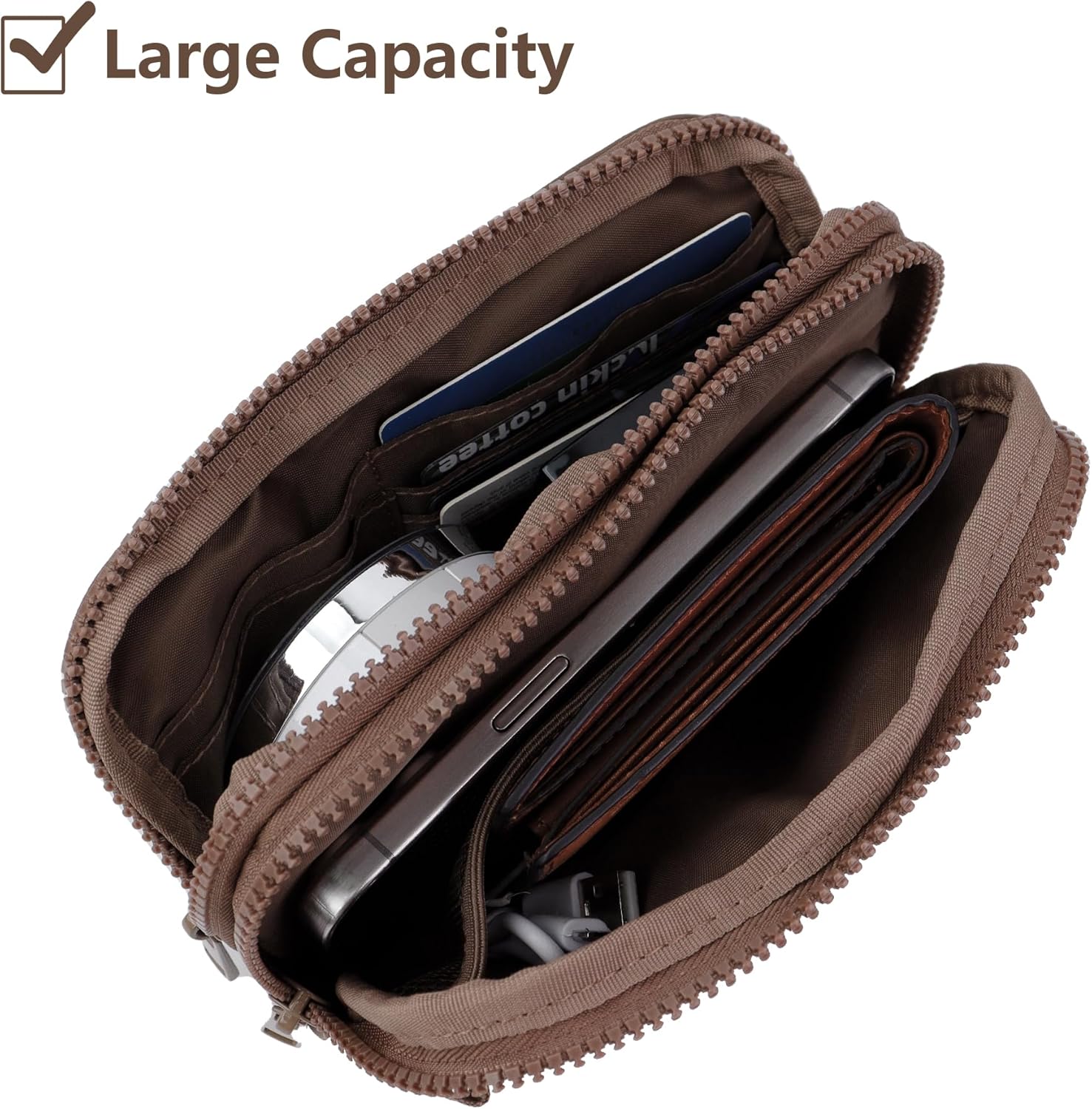 Crossbody Key Bag with ID Window, RFID Blocking Nylon Small cellphone Wallet, Transparent Slot for Easy Access