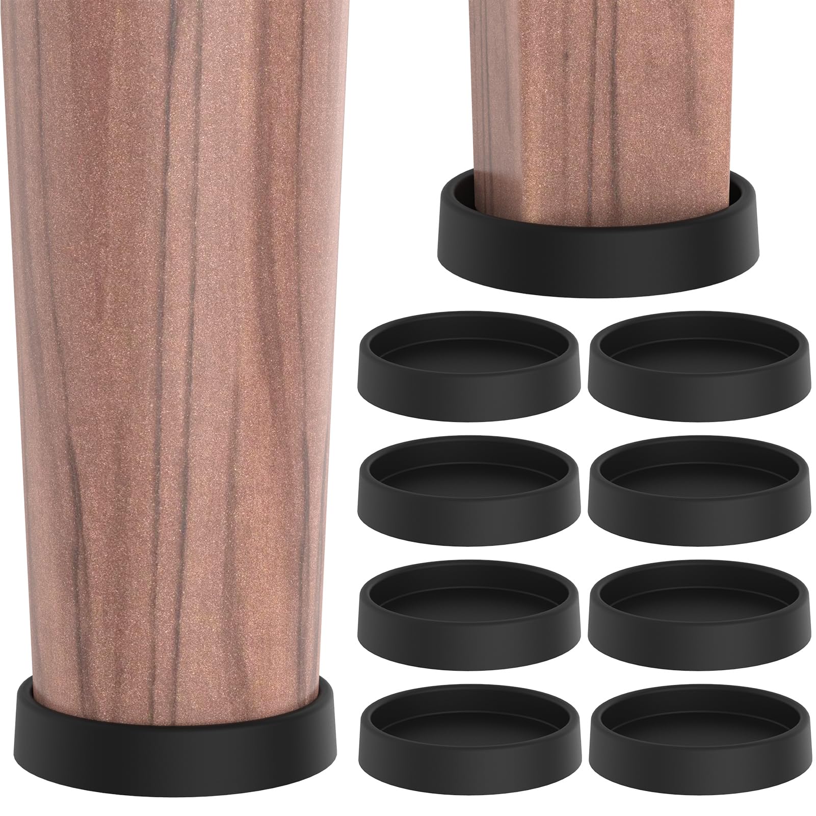8 Pcs Furniture Coasters,2 in Round Furniture Caster Cups, Non Slip Rubber Furniture Pads,Anti Silicone Slide Furniture Cups for Bed Couch Stoppers Floor Protectors.Black.