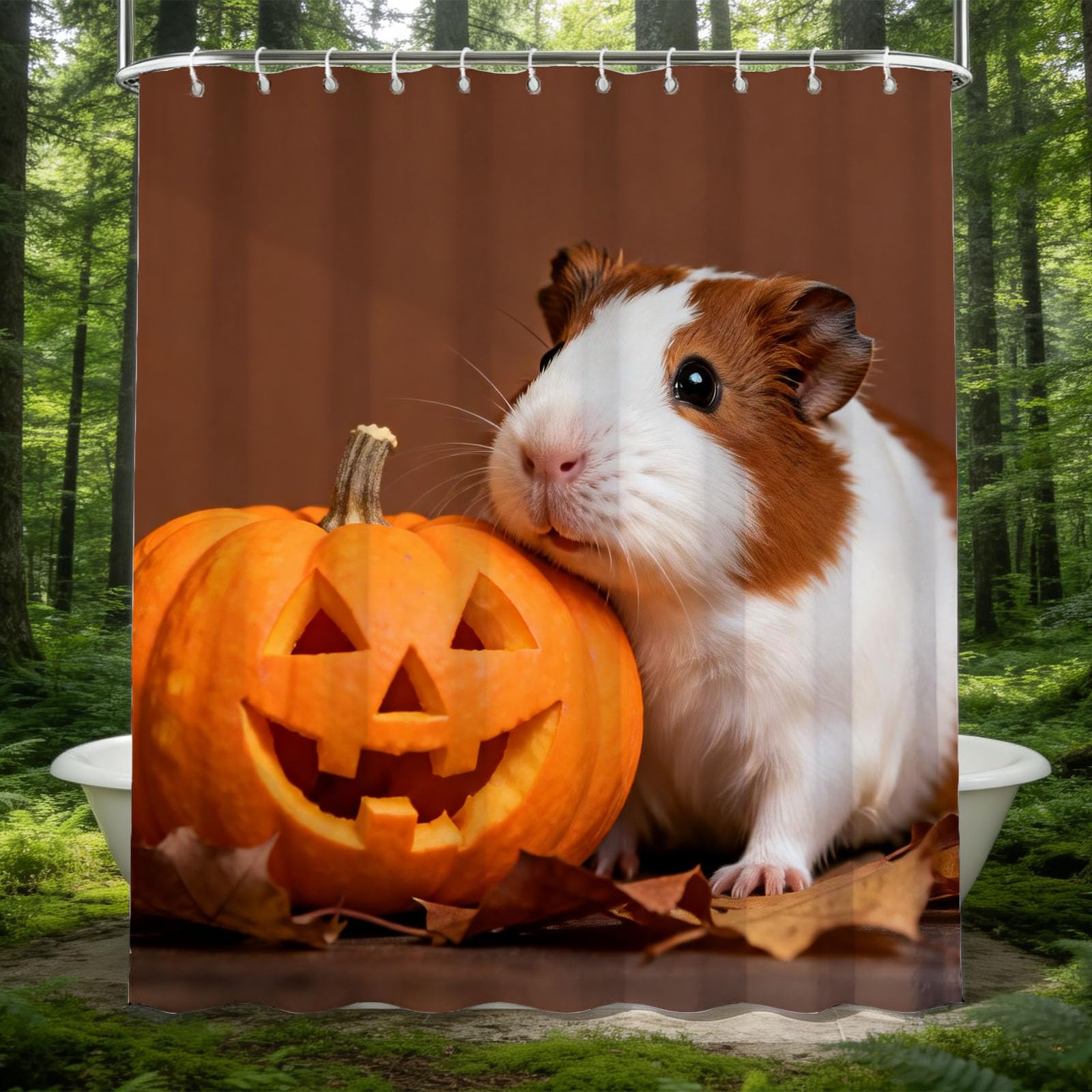 Hongduo White 3D Cute Cavy Funny Shower Curtain For Stalls Bathtubs Pumpkin Bathroom Decor Shower Curtain Set Polyester Fabric Waterproof 180X200cm/71X79 Inch With Hooks