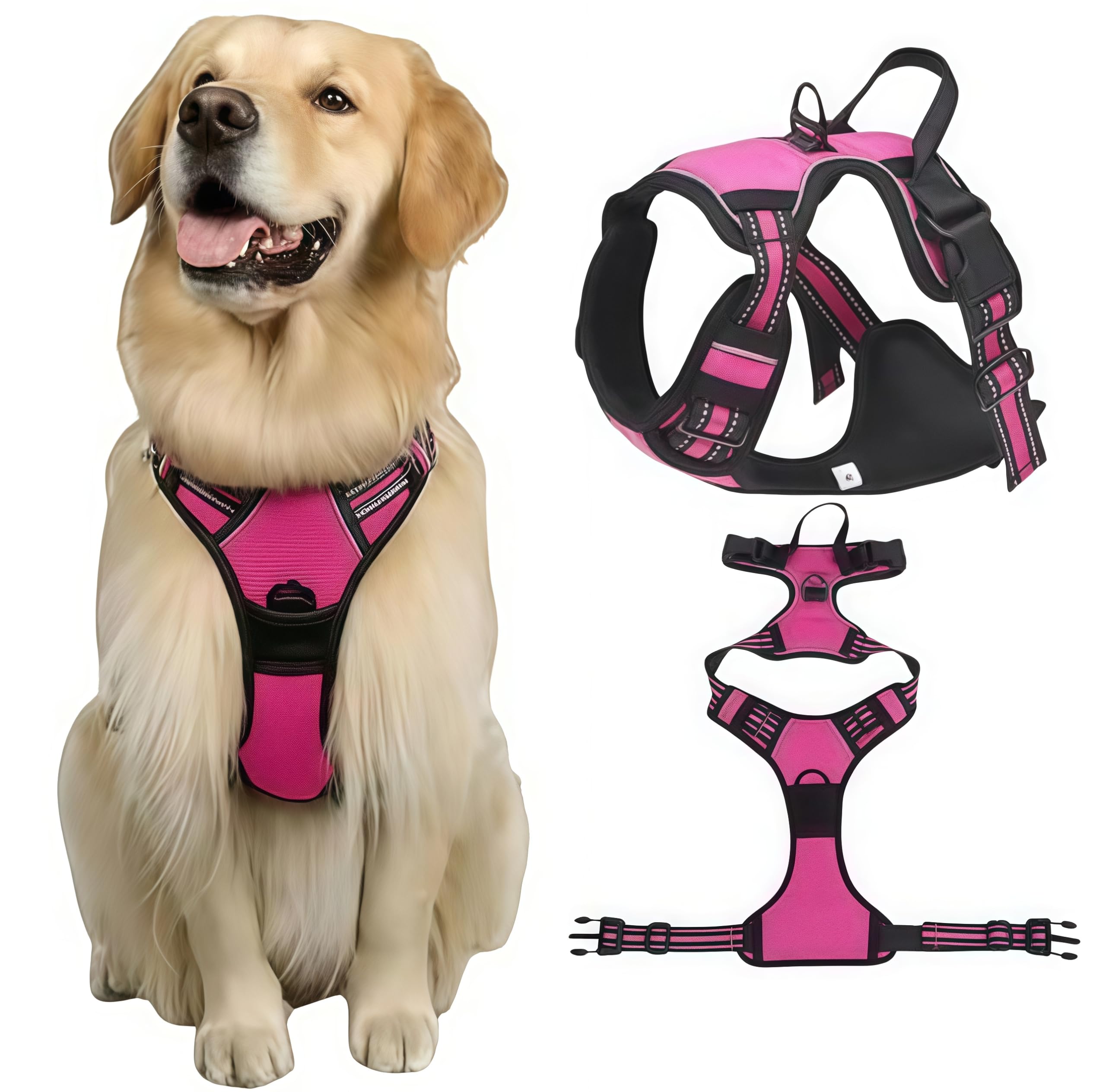 PawSafe No Pull Dog Harness-This dog harness features an ergonomic, anti-pull design and a handle for easy control in stressful situations. (Pink,M)