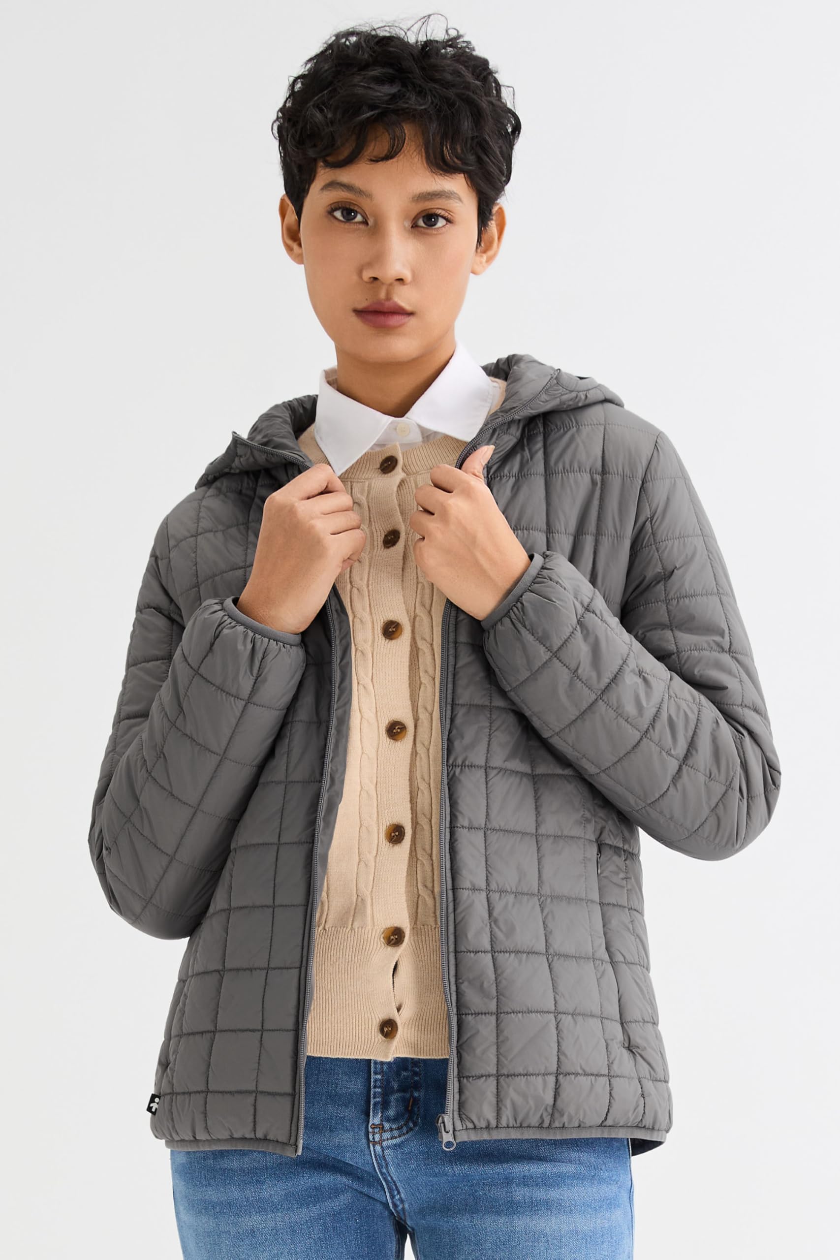 Orolay Chaqueta acolchada ligera con capucha para mujer, abrigo cálido con cremallera y bolsillos