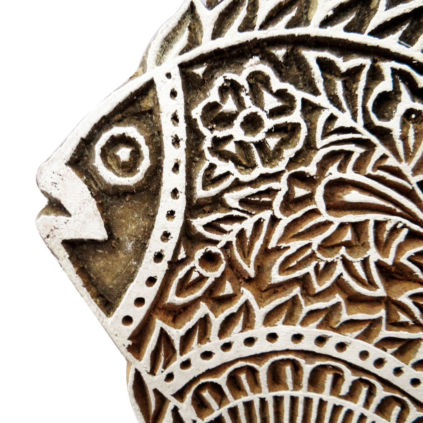 Handmade Wooden Block Textile Printing On Fabric Stamp Fish Design Fine Art