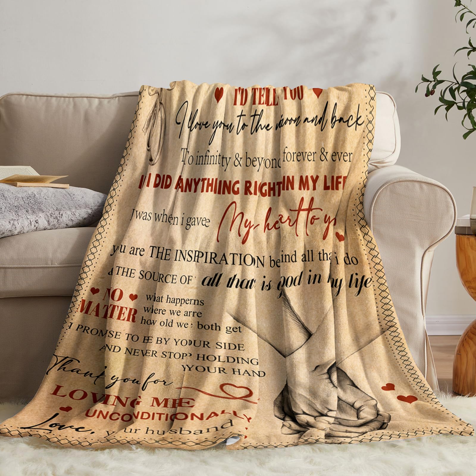 Wife Birthday Gifts from Husband Ideas - Happy Wedding Anniversary Romantic Gifts for Women - I Love You Gift for Her - Mothers Day Birthday Presents for Her - to My Wife Blanket 50"x60"