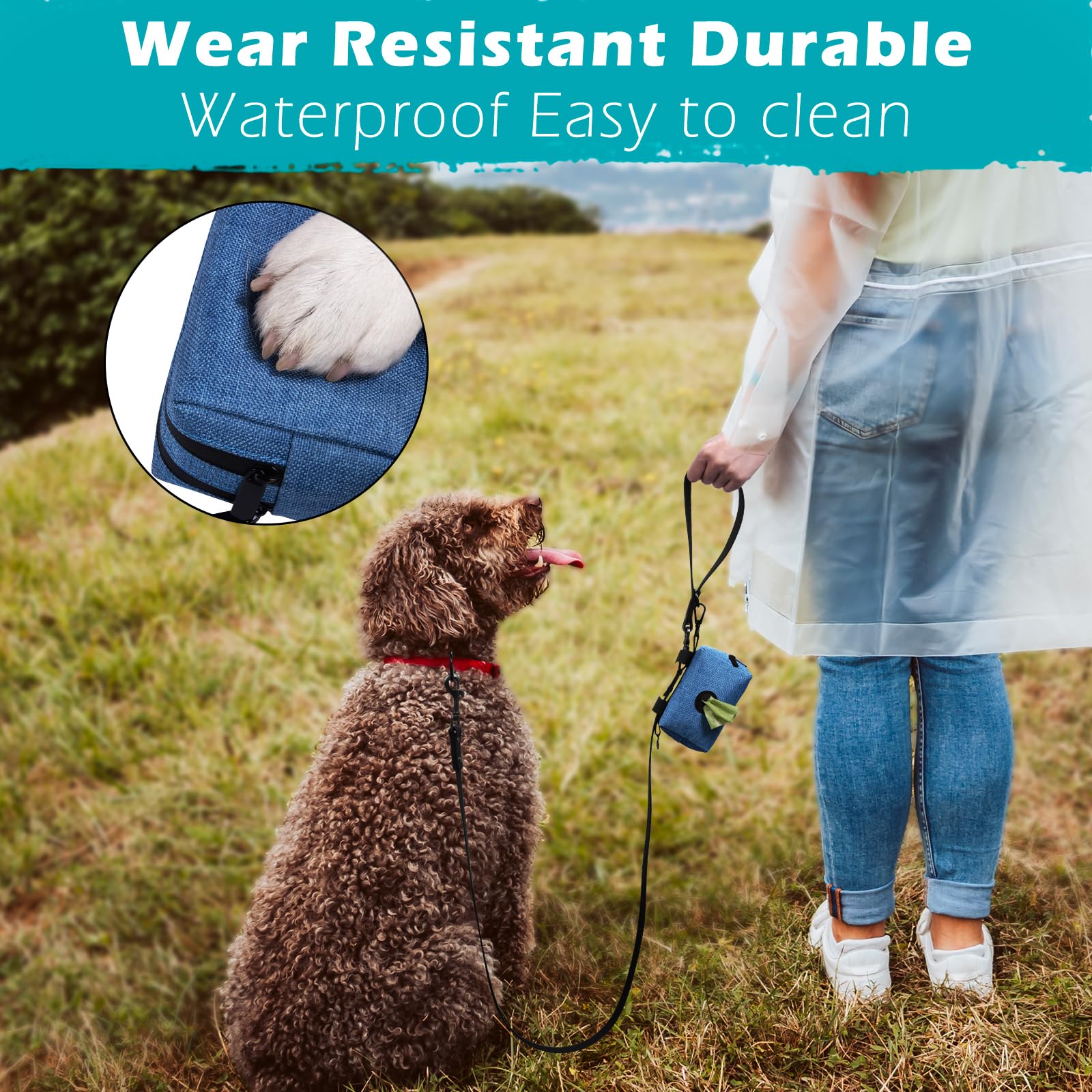 PetBonus Dog Poop Bag Holder, Portable Pet Waste Bag Dispenser, 2 Pouches for Treats and Walking Accessories Fit All Leads - Image 3
