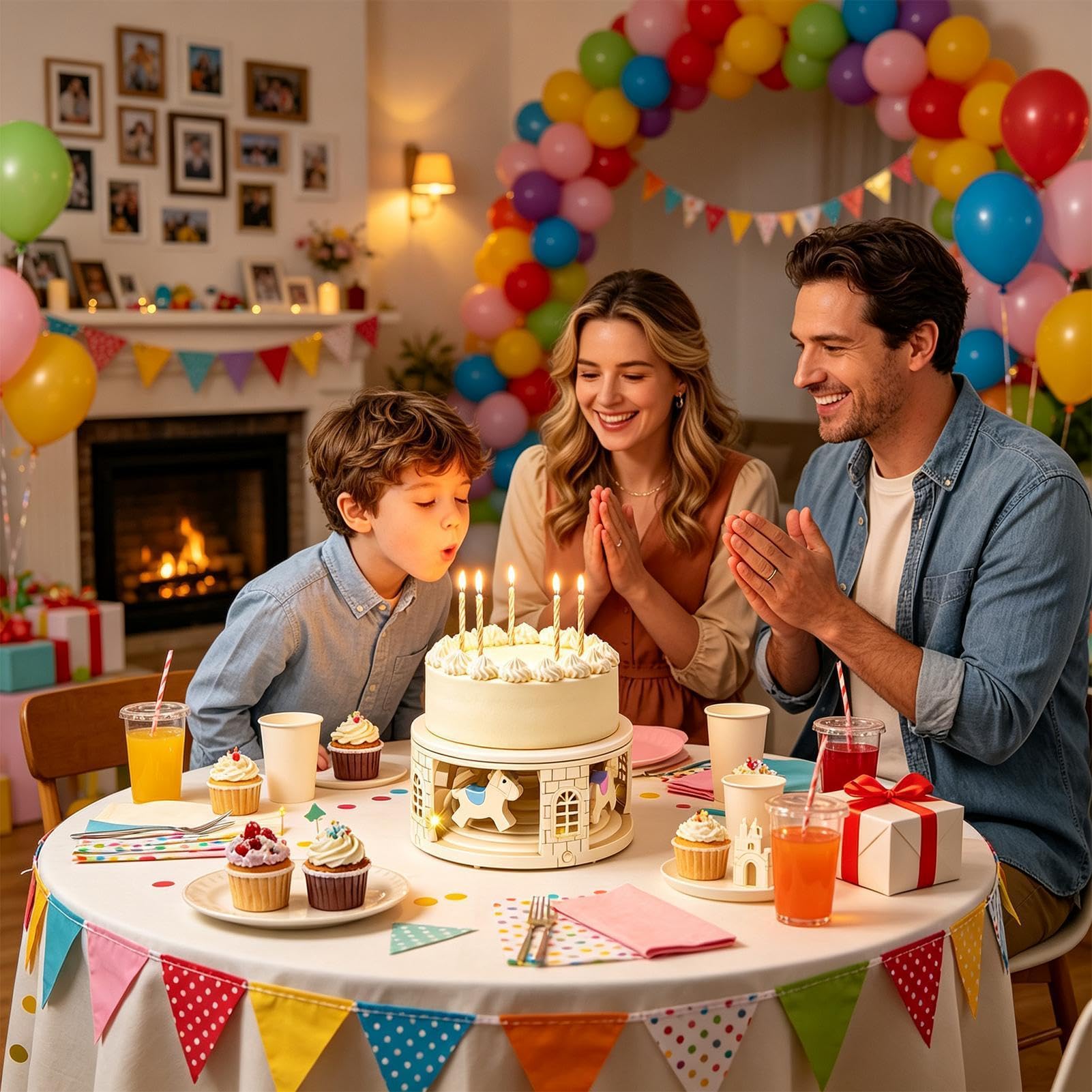 Soporte para cupcakes con 8 placas giratorias alimentadas por pilas | Soporte para tartas para fiestas, postres para comida, charcutería, galletas, hogar, cumpleaños, bodas, vacaciones, Navidad