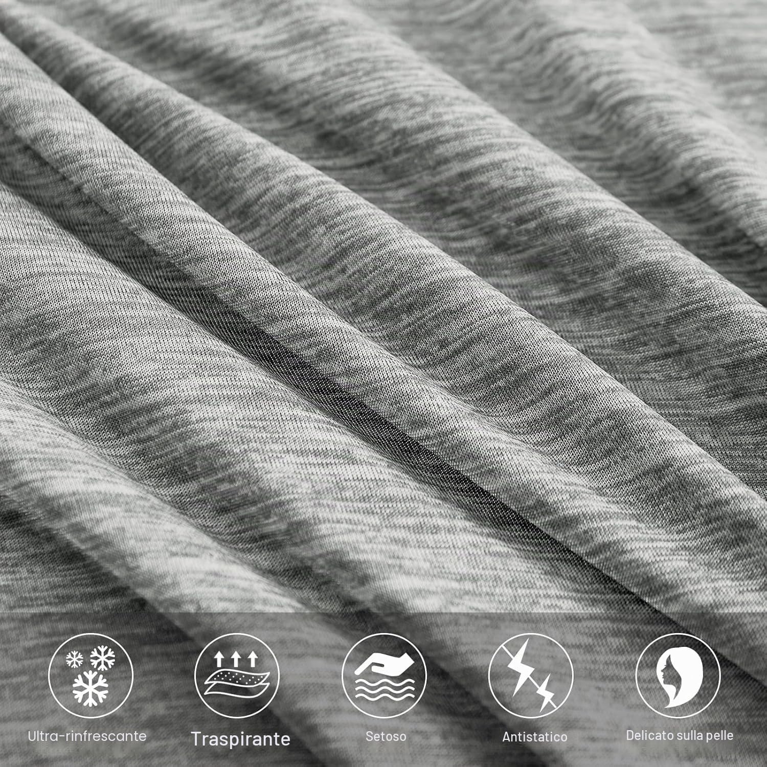 Elegear Federe Cuscini Rinfrescanti 2 Pezzi, Federe Estive con Fibra Giapponese Arc-Chill Q-Max>0.5 e Cotone, Bifacciali, Setose e Mmorbide, Federa per Cuscino 40x80 cm, Grigio