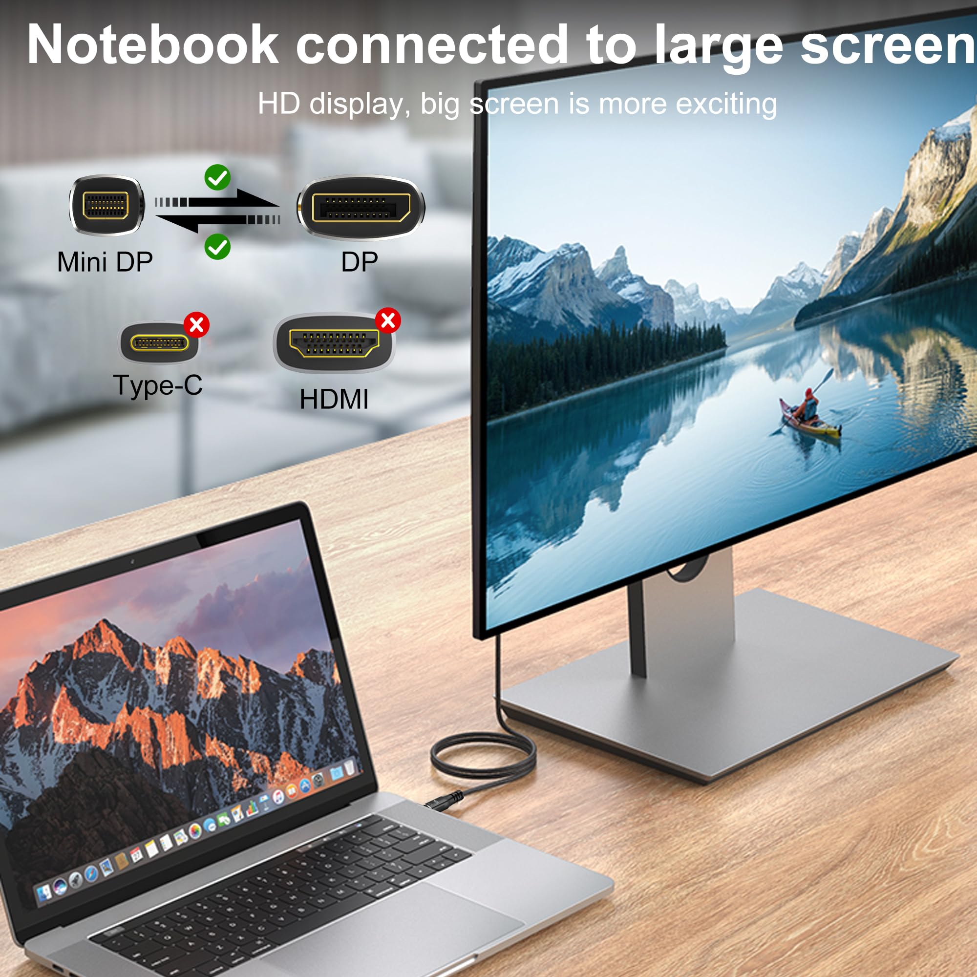 Kabel Mini DisplayPort do DisplayPort 2.1, DP 16K, dwukierunkowa transmisja DisplayPort na Mini DP, 16K przy 60 Hz, 8K przy 120 Hz, 4K przy 240 Hz, G-Sync FreeSync Thunderbolt 2 do MacBooka (Mini DP
