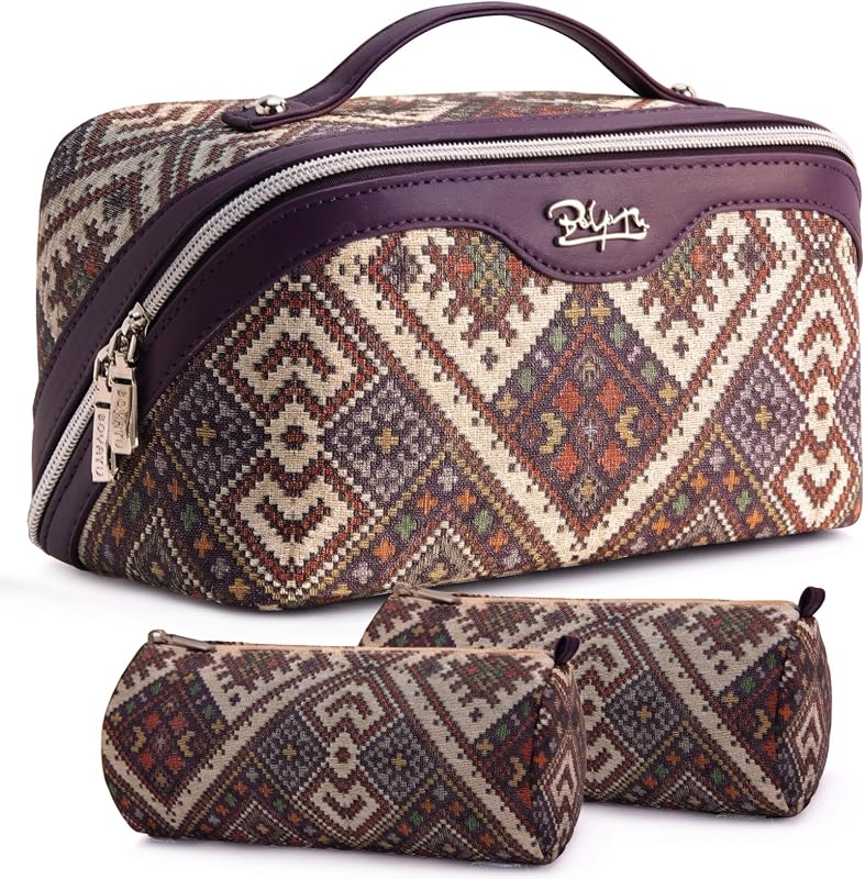 Necessaire de maquiagem BOYATU com organizador de viagem e 2 bolsas removíveis, 14-Wild Daisy Purple, 3 unidades