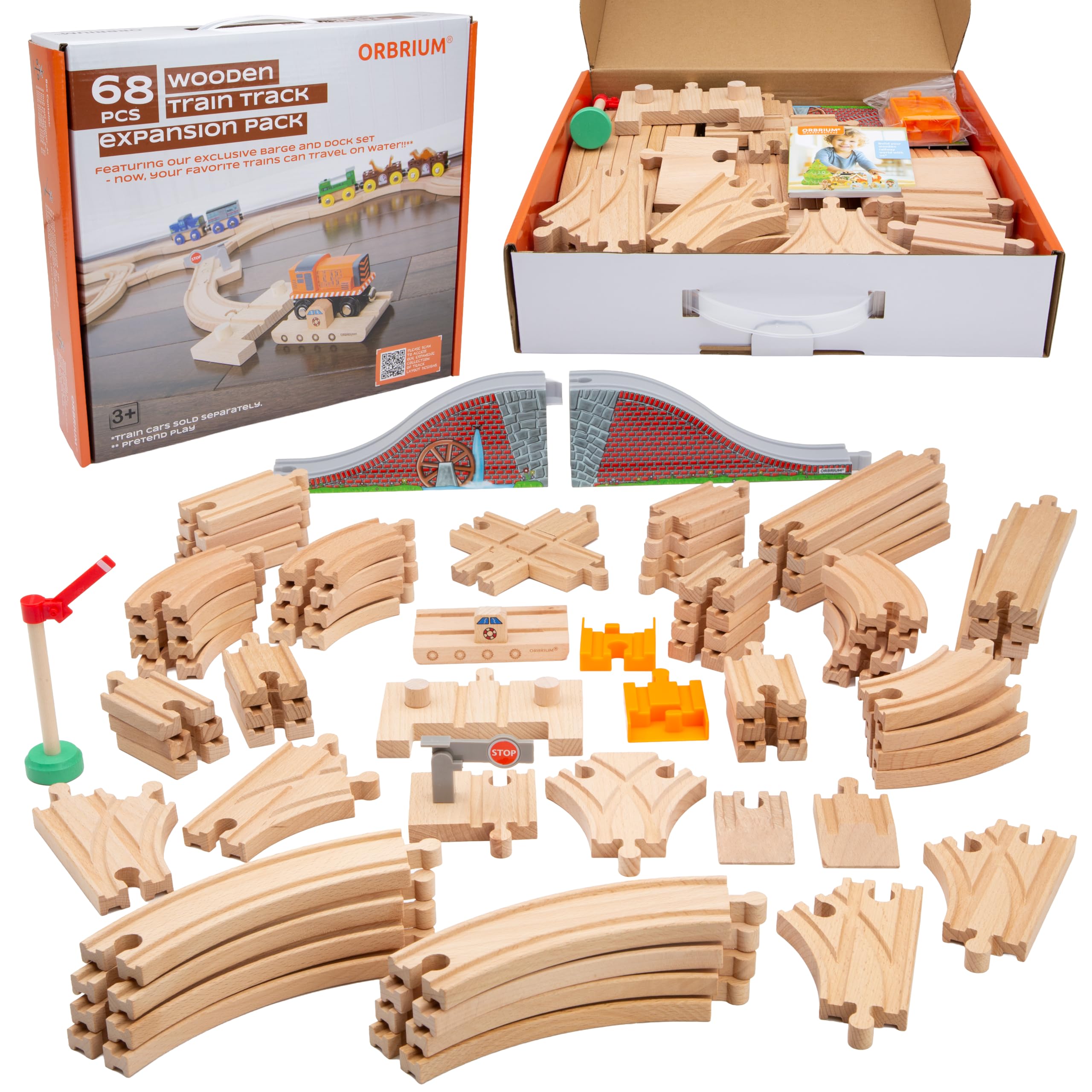 Orbrium Toys 68 Pcs Premium Wooden Train Track Expansion Pack