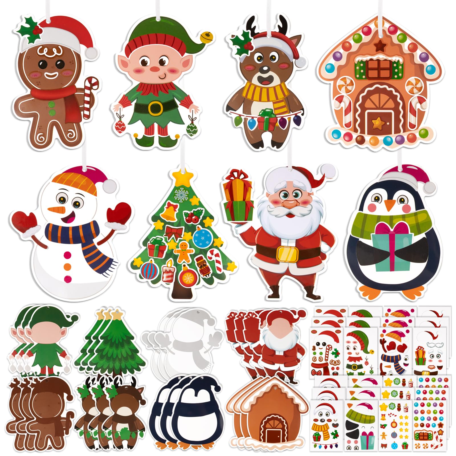 BOOMTOP 24 Pack Christmas Crafts for Kids, Santa Christmas Tree Reindeer Gingerbread Man Snowman Penguin DIY Craft Kits Make Your Own Christmas Decoration Christmas Hanging Decoration