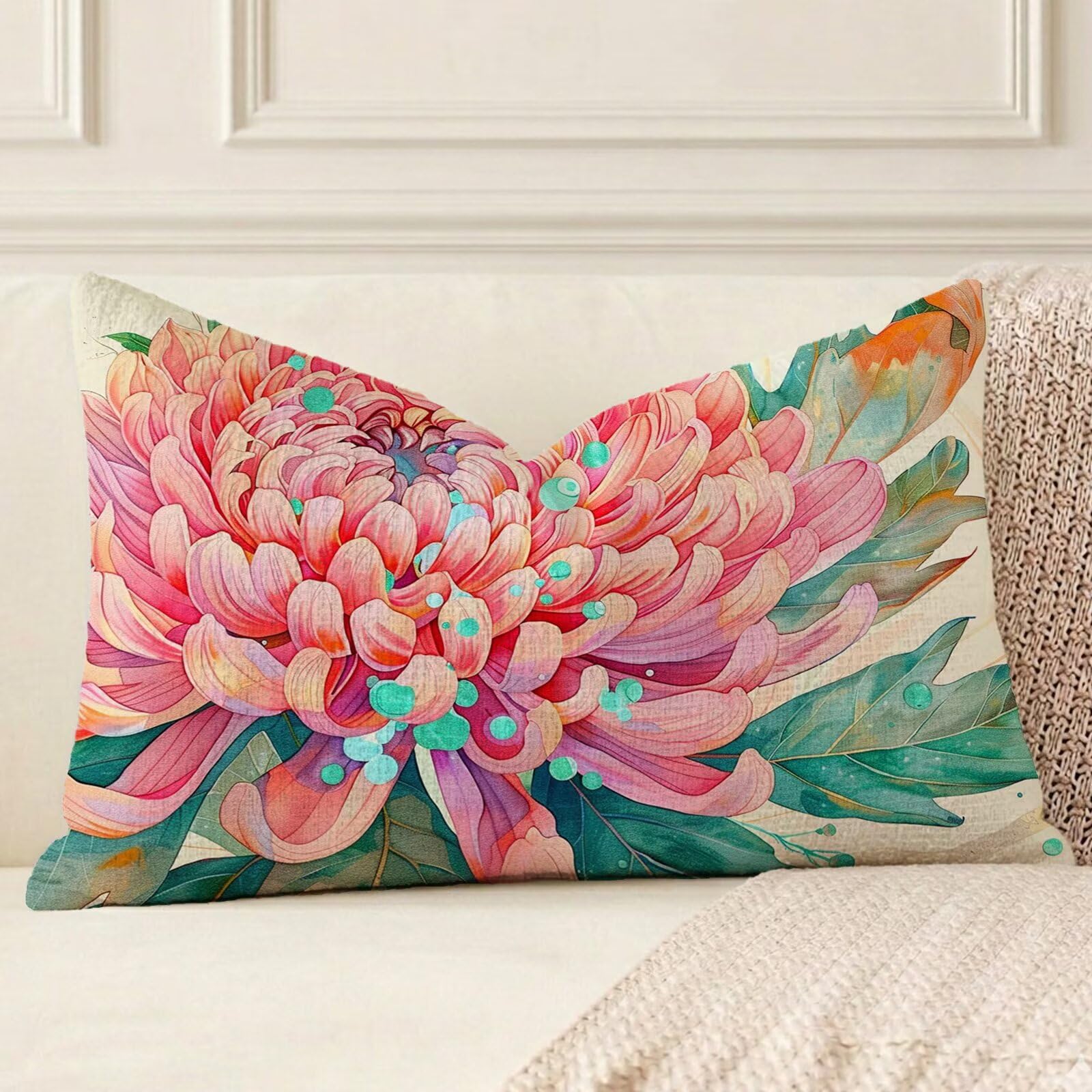 Coussin extérieur en lin rose de qualité supérieure 50x70