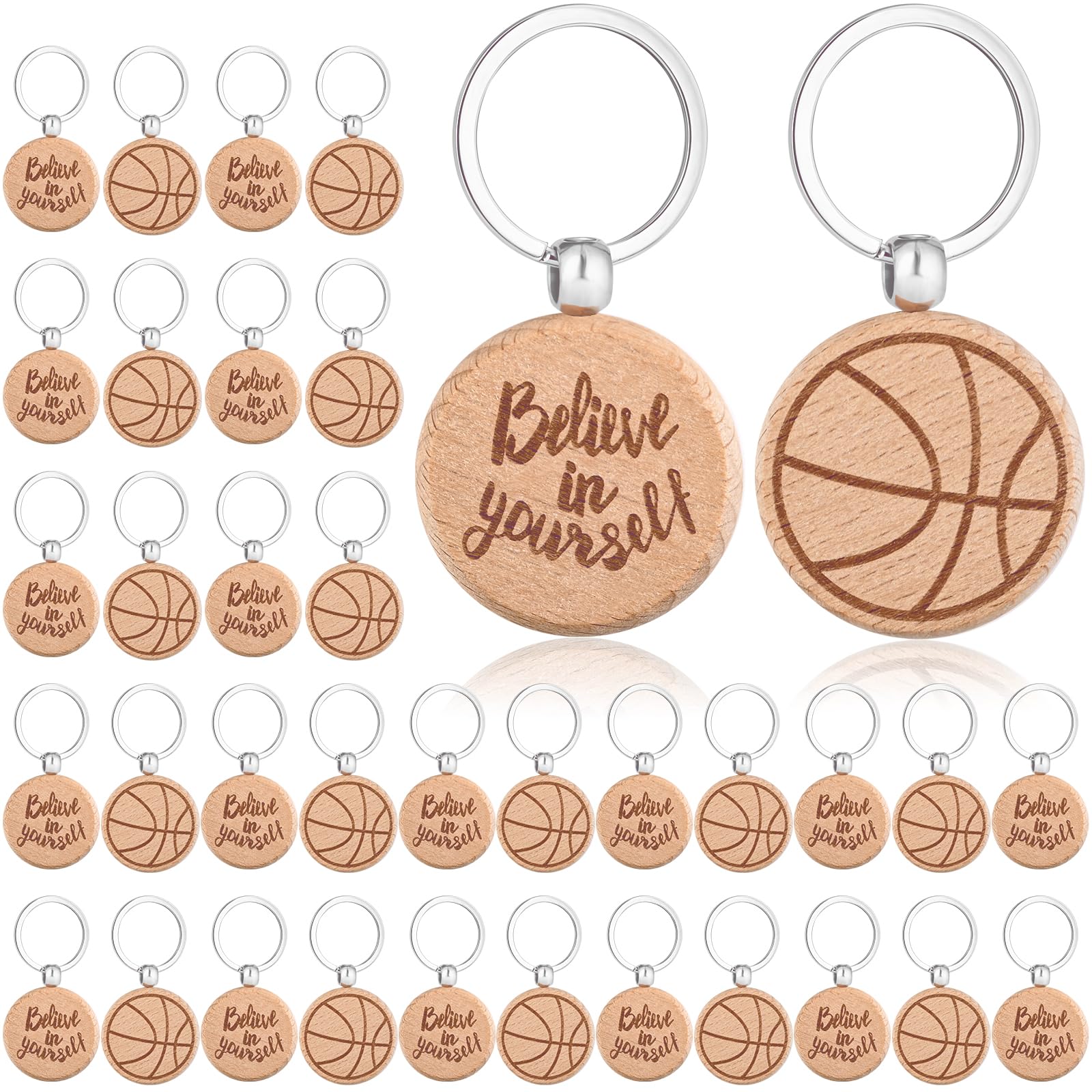 Sanixin 20 Pcs Basketball Keychains Wood Basketball Player Gifts Double Sided Printing Keychains Basketball Team Gifts Basketball Ornaments for Basketball Player Party Favor Accessories