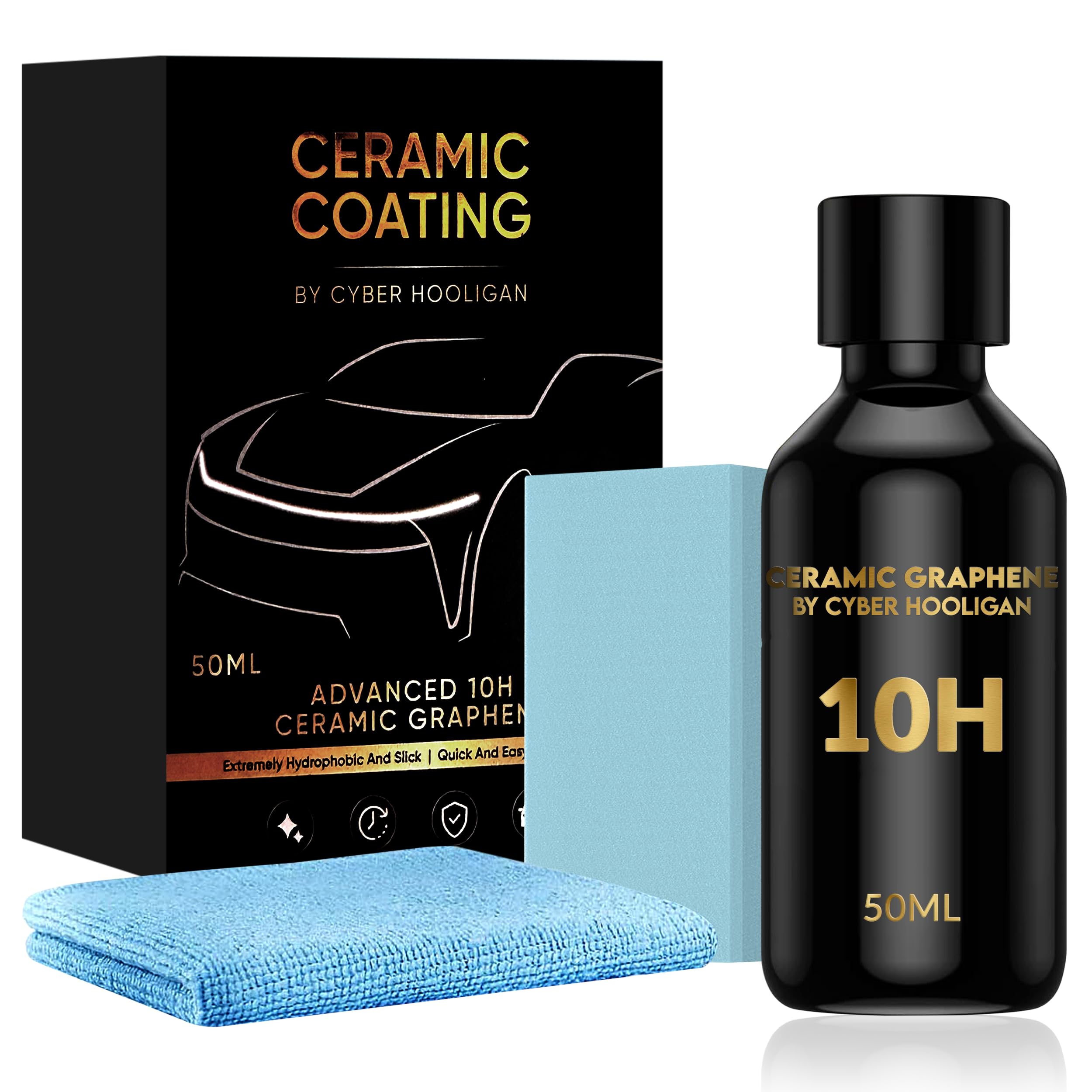 Premium 10H Graphene Ceramic Coating Kit (1x50ml) - Ultra-Durable Car Protection, Car Detailing Kit, High Gloss Finish, Easy to Apply
