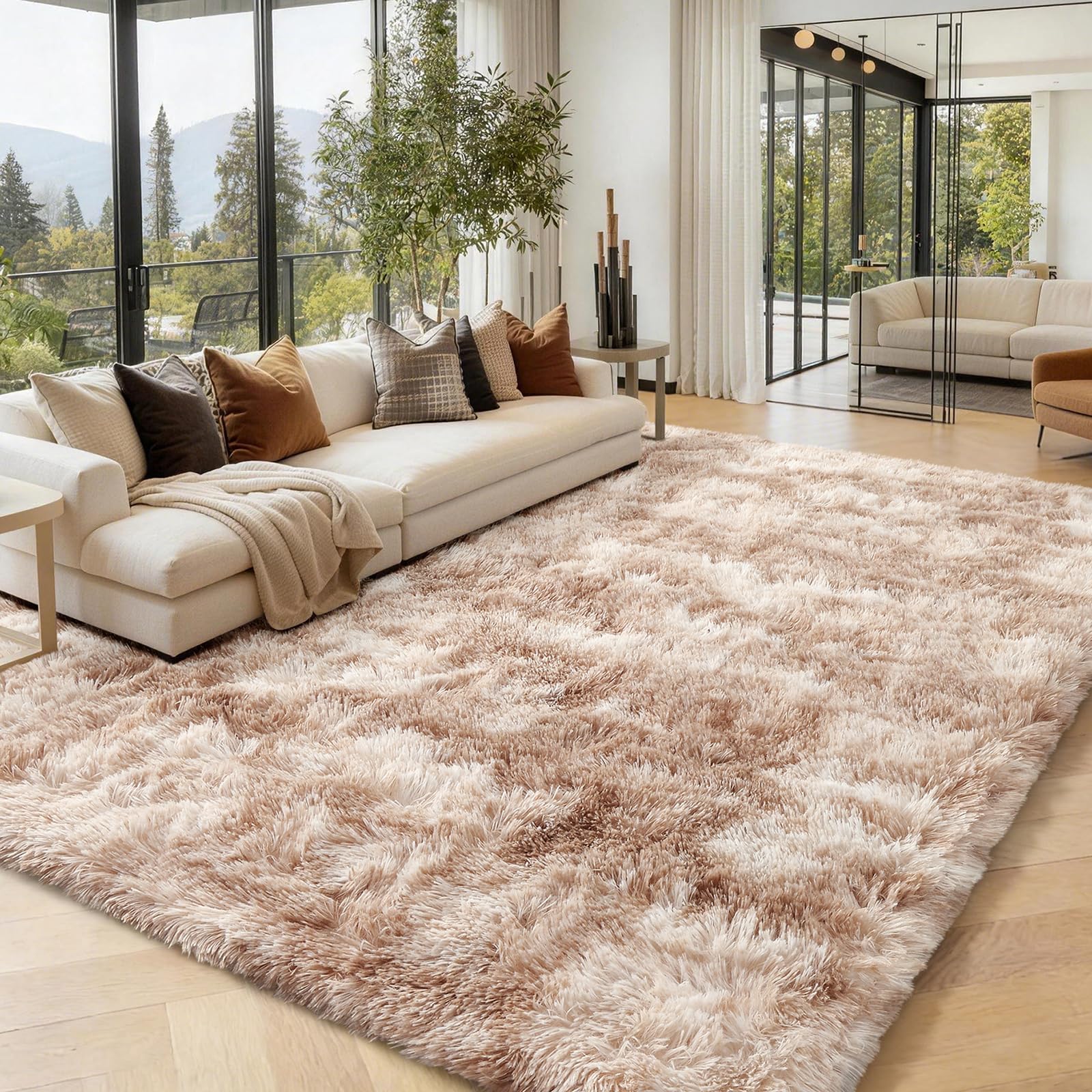 Homaxy Fluffy Large Rugs Living Room, Soft Shaggy Anti Slip Non Shedding Carpet, High Pile Modern Washable Area Rug for Nursery Bedroom, Easy Care Home Decor, 200x280 cm, Camel