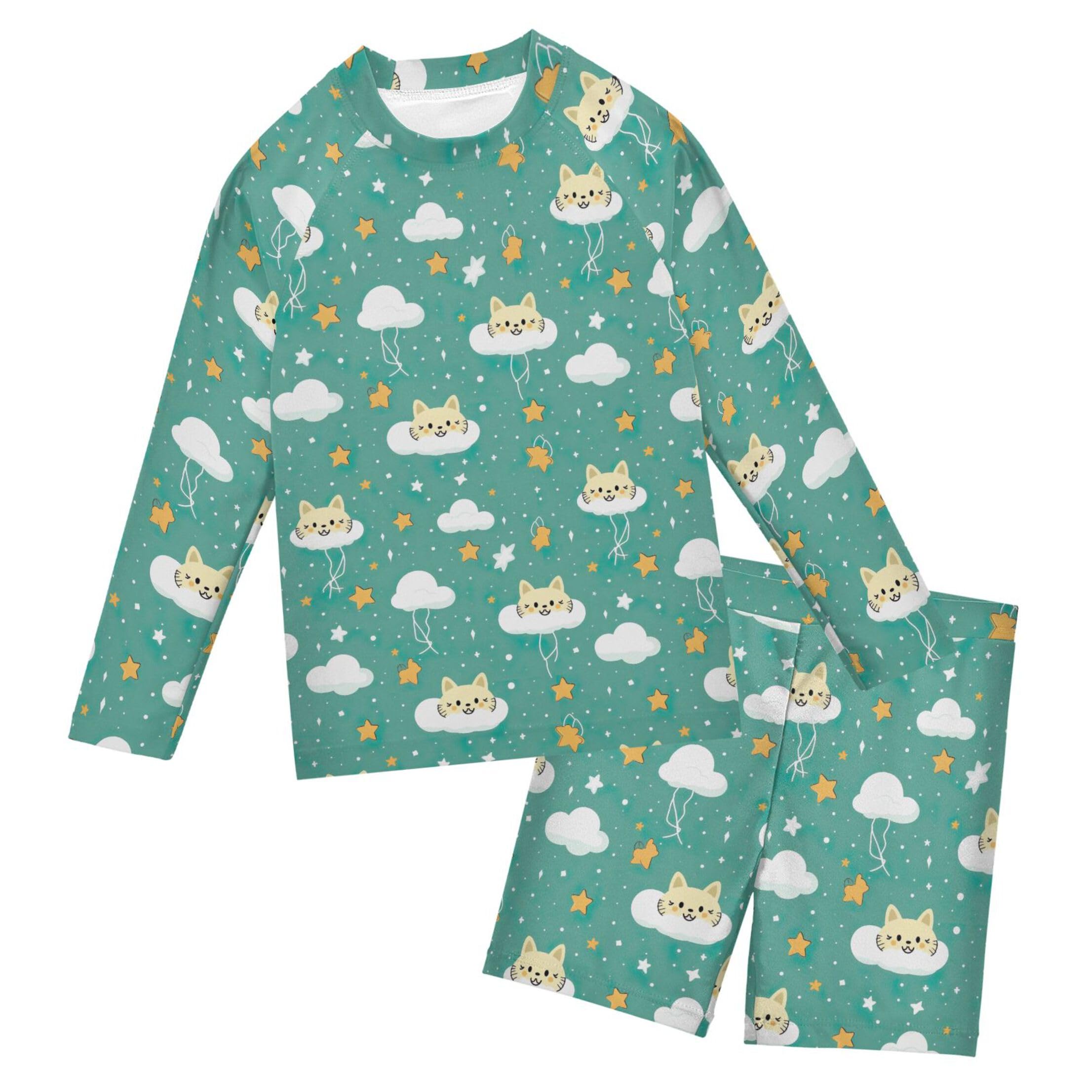 Cat Animal Cute Toddlers and Baby Boys' Swimsuit Trunk and Rashguard Set B0402832