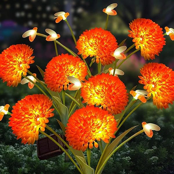 Solar Garden Lights, 4 Pack Solar Swaying Bee Lights with Flowers, Waterproof Firefly Light Outdoor for Garden Patio Yard Pathway Fall Decoration Gifts for Women Mother's Day