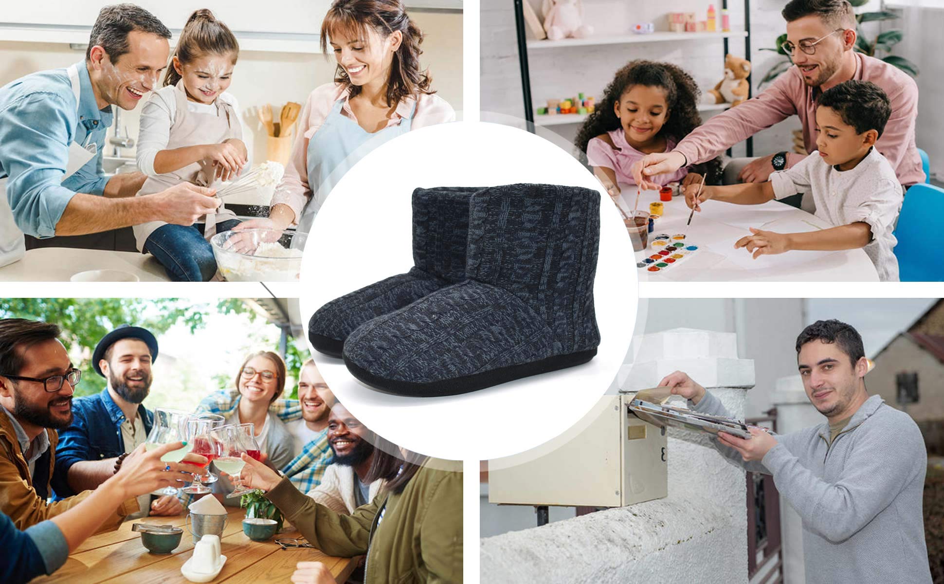 KuaiLu Pantofole Stivaletto Uomo Invernali Chiuse a Maglia Stitch Memory Foam Ciabatte Stivaletti Comode Calde Pelose Peluche Lana Cotta Antiscivolo Scarpe da Casa