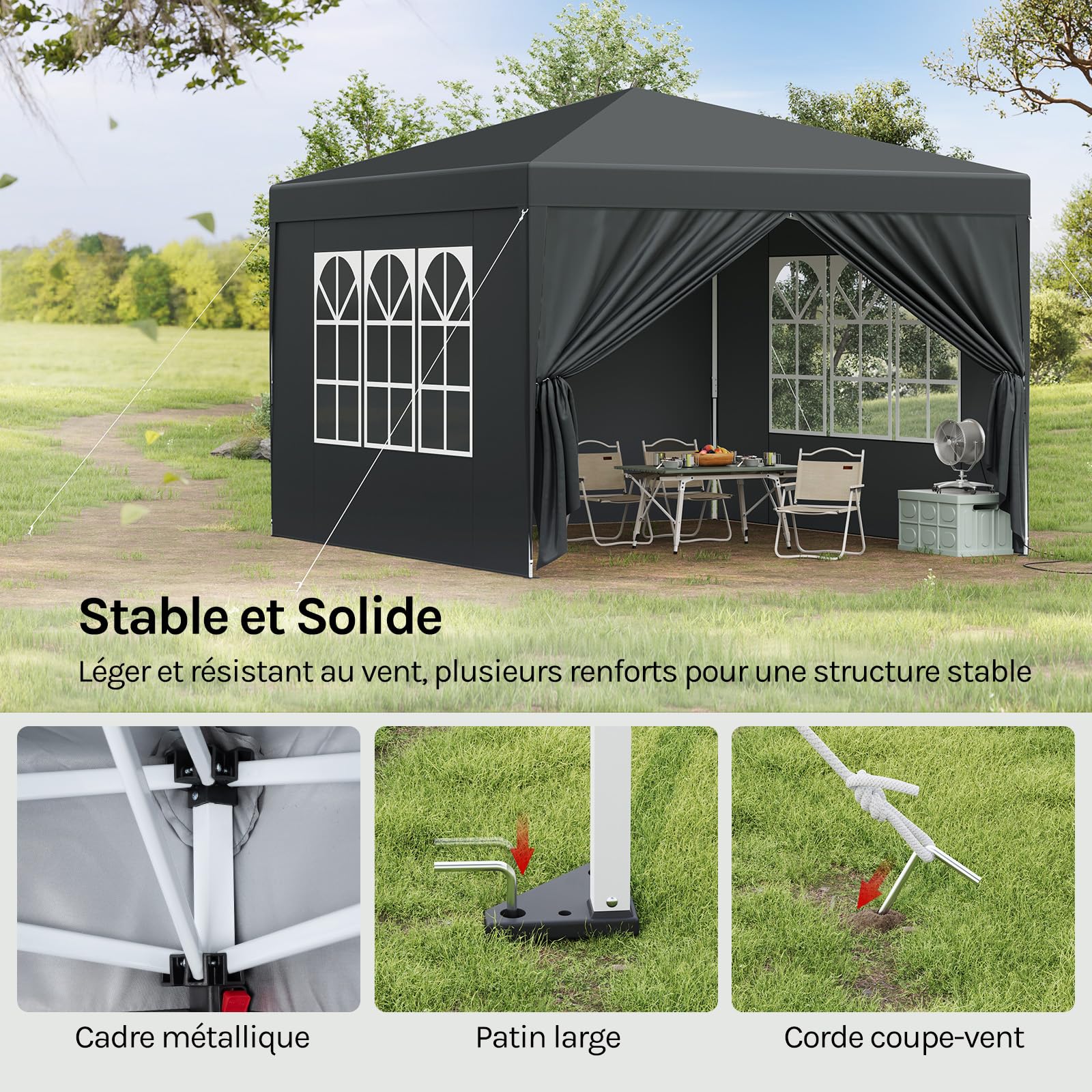 WOLTU Tonnelle Pliable 3x3m Anthracite avec Un Chiffon Sac de Transport