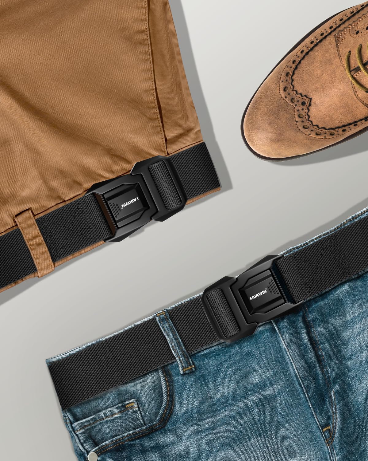 FAIRWIN Tactical Belt Men, Work Rigger Military 1.5" Stretch Nylon Web Belt with Heavy Duty Quick Release Seatbelt Buckle