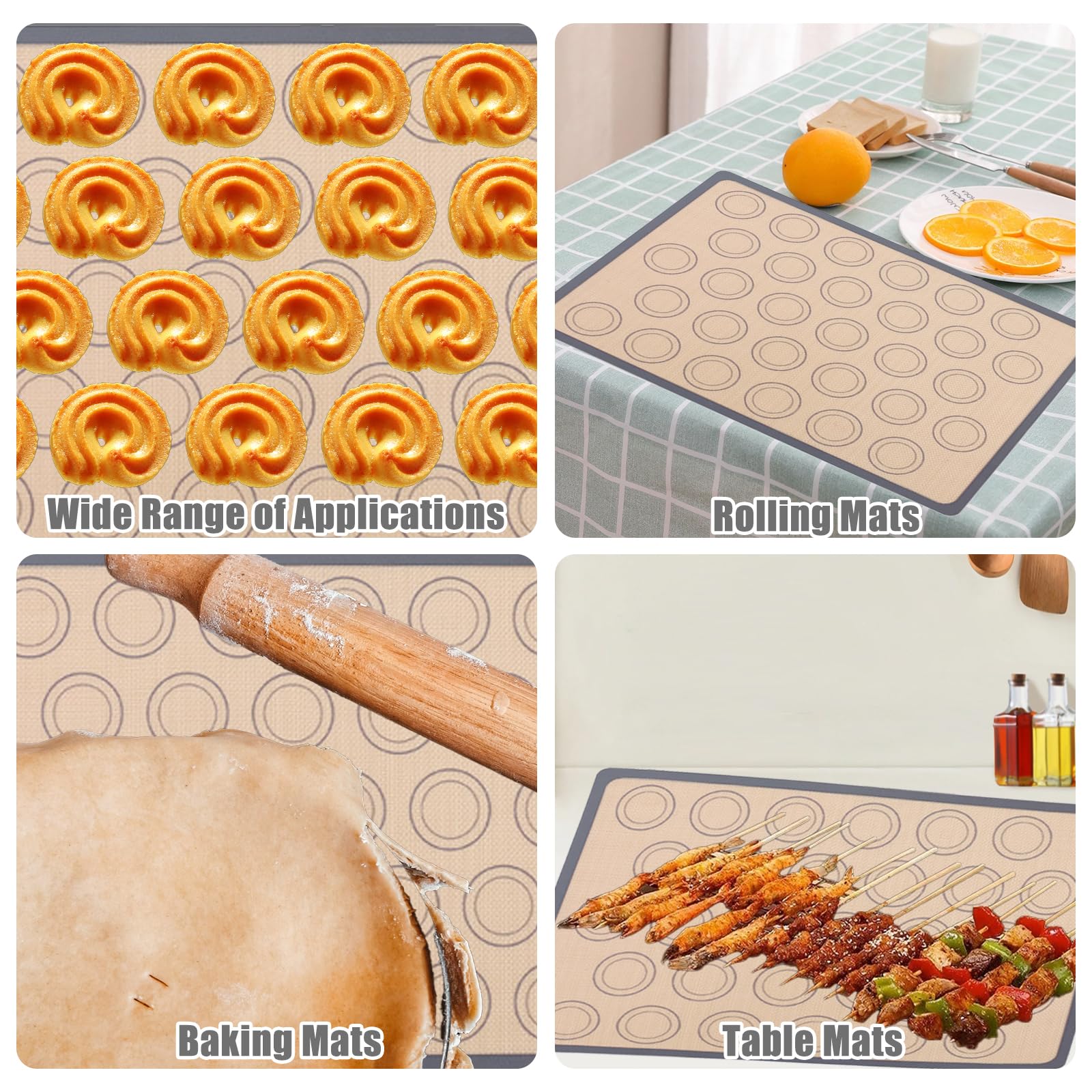 Tapis de Cuisson pour Macaron en Silicone Rectangulaire Gris 2 Pièces