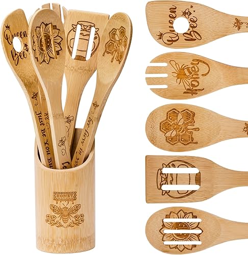 Cucharas de madera para cocinar, divertidas citas inspiradas, juego de utensilios de cocina grabados con láser, suministros de cocina, cuchara de