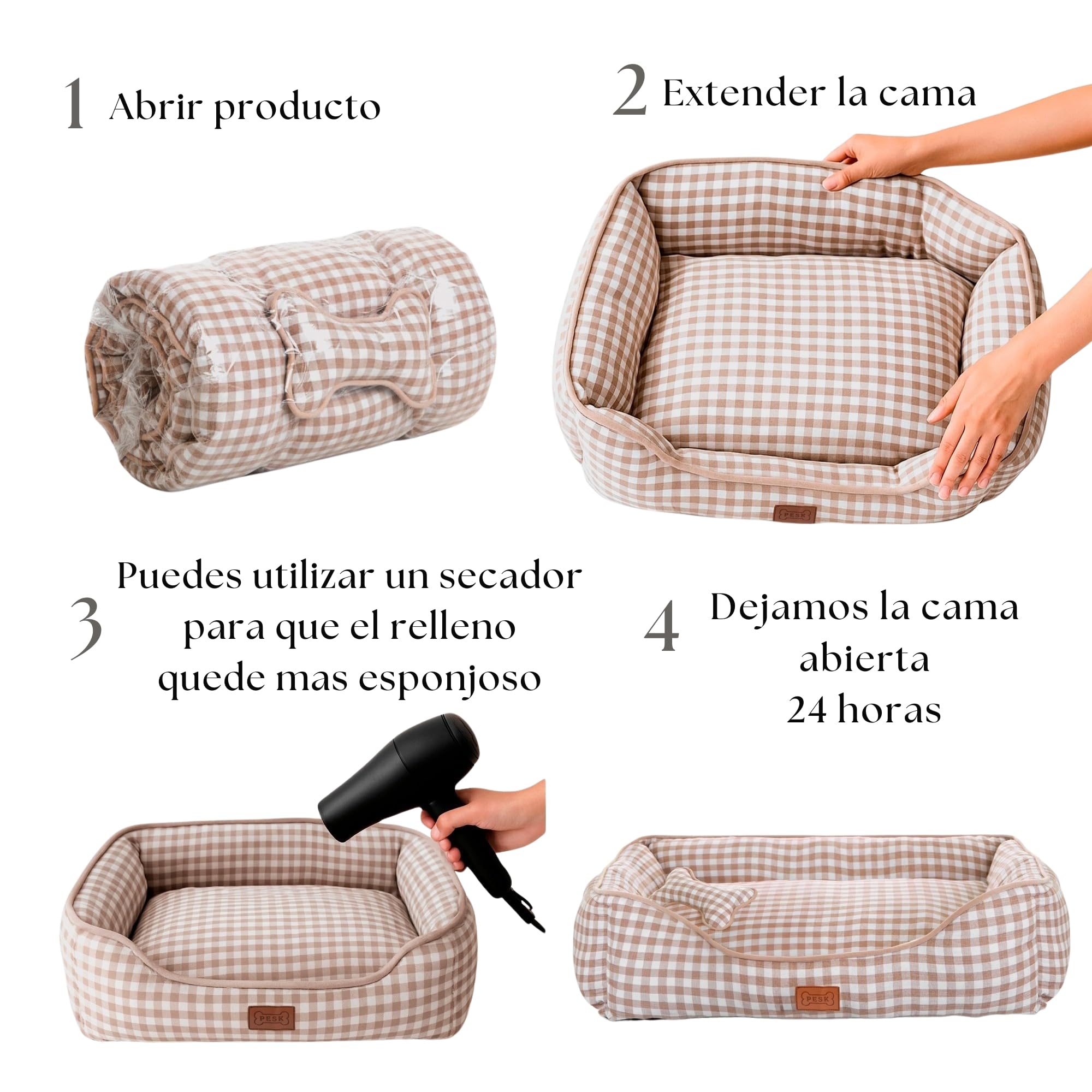 PESK Cama Perro Pequeño 57x47x15cm con Hueso de Juguete, Acolchada Relleno de Fibras, Cama Perros Medianos Lavable, Resistente Mordeduras, Camas Perros Medianos Antideslizante, Dog Bed (Beige Talla S)