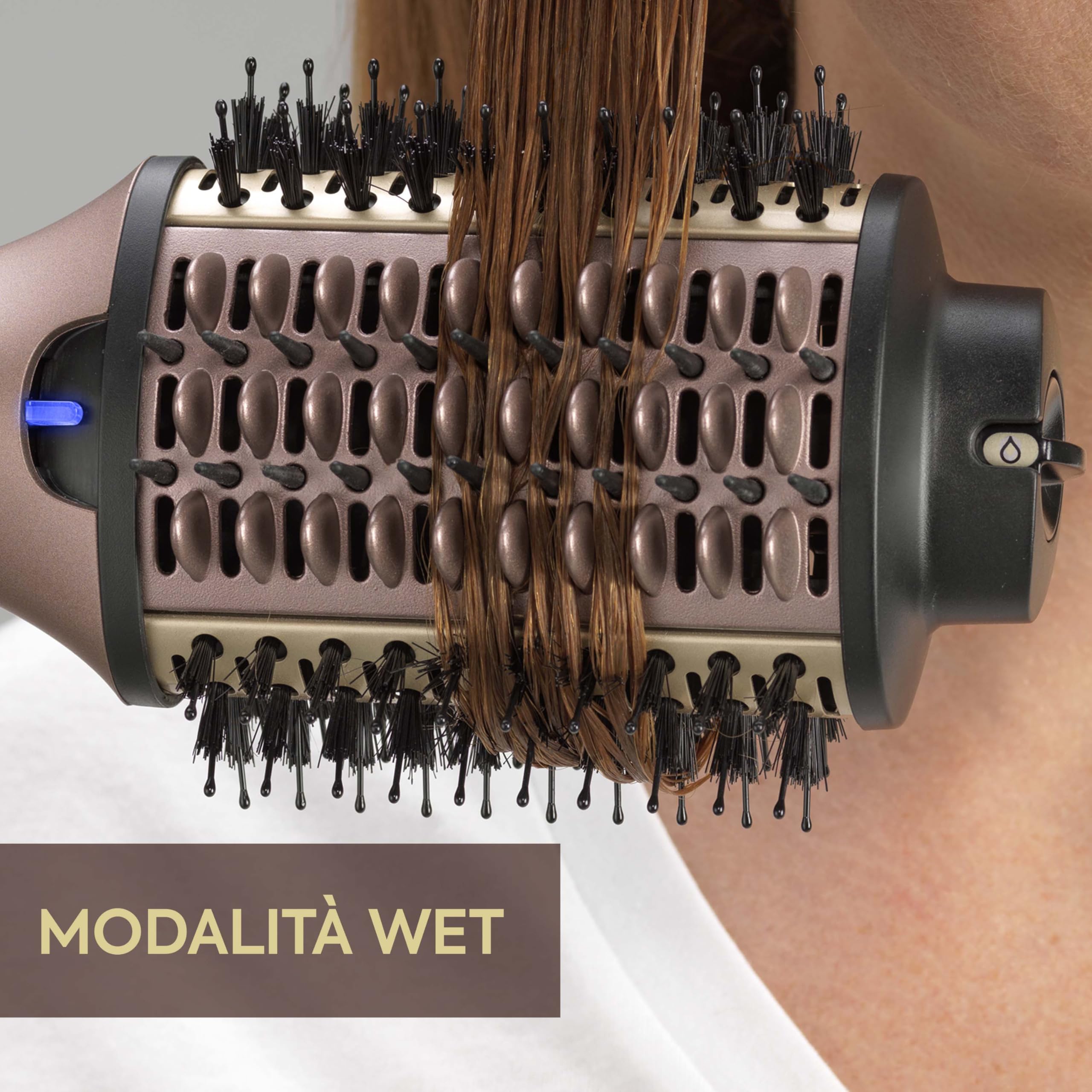 BaByliss Air Power Volume 2in1 Styler e asciugacapelli, da capelli bagnati ad asciutti, spazzola asciugacapelli volumizzante per capelli da medi a lunghi, 3 temperature, funzione ionica, oro, AS95E