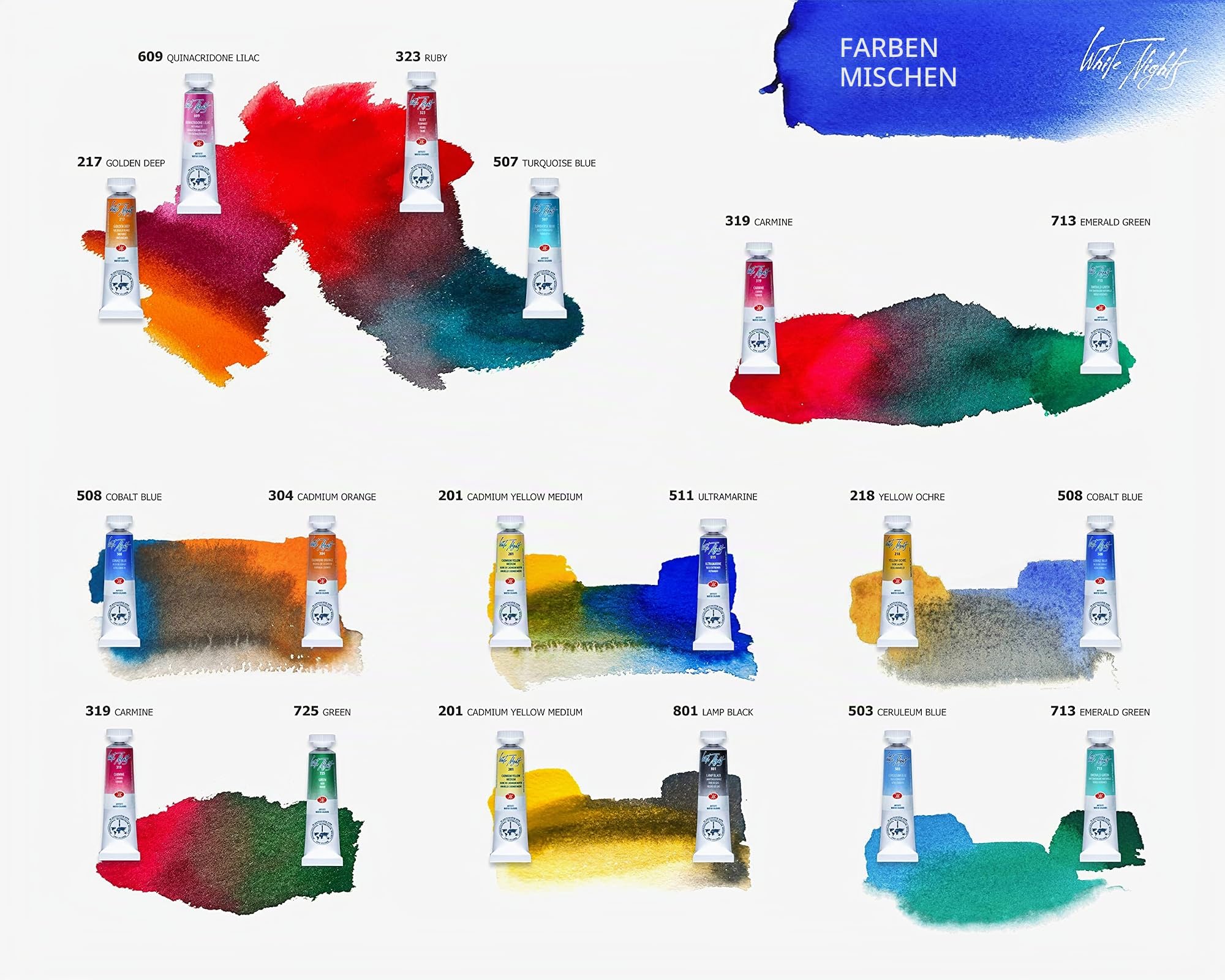 Aquarellfarbe Tuben Set – Professional Grade Künstler Qualität Aquarell - 24 Farben in 10 ml Tuben – Top Range Marke WHITE NIGHTS aus Russland