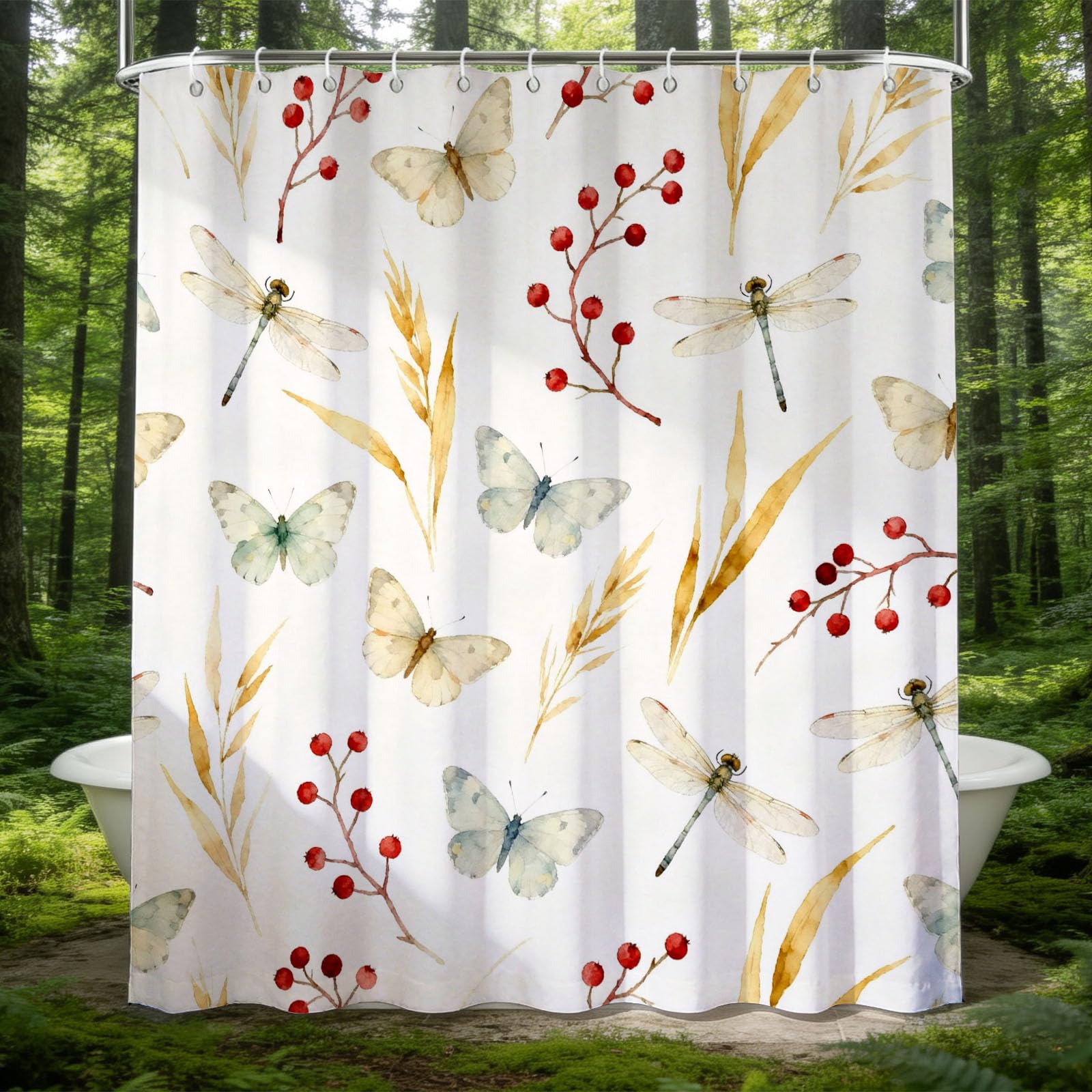 Hongduo 3D Watercolor Insect Shower Curtain for Stalls Bathtubs Cartoon Bathroom Decor Shower Curtain Set Polyester Fabric Waterproof 180x180cm/71X71 Inch with Hooks