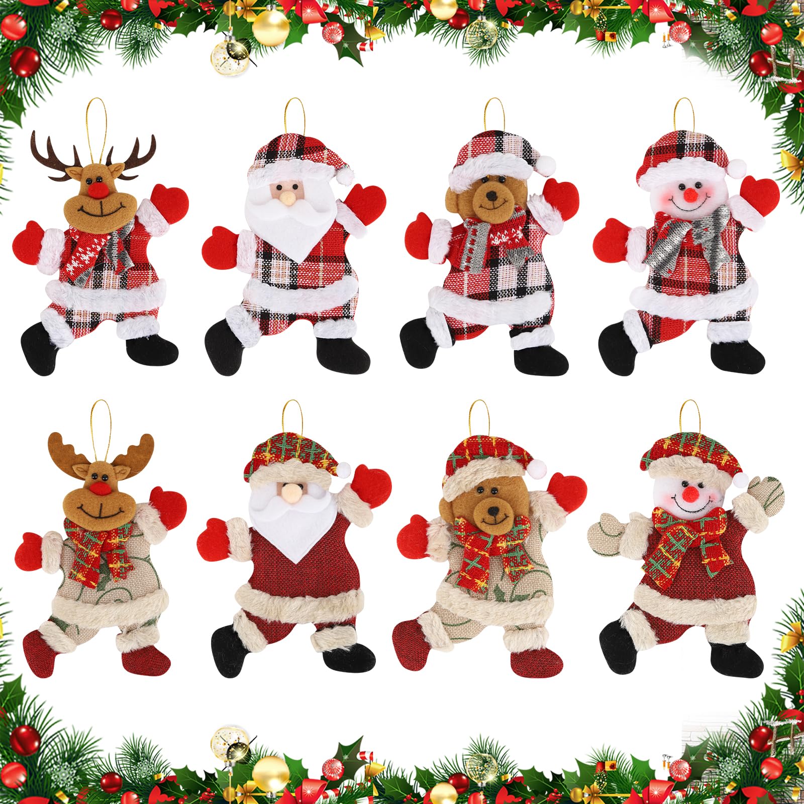 Colgante para Árbol de Navidad, 8 Motivos Colgante Navideño Papá Noel, Muñeco Nieve Bailando Oso DecoraciónNavideña, Adornos de Alce Joyas para Jardín Árbol Navidad Decoración Fiestas Manualidades