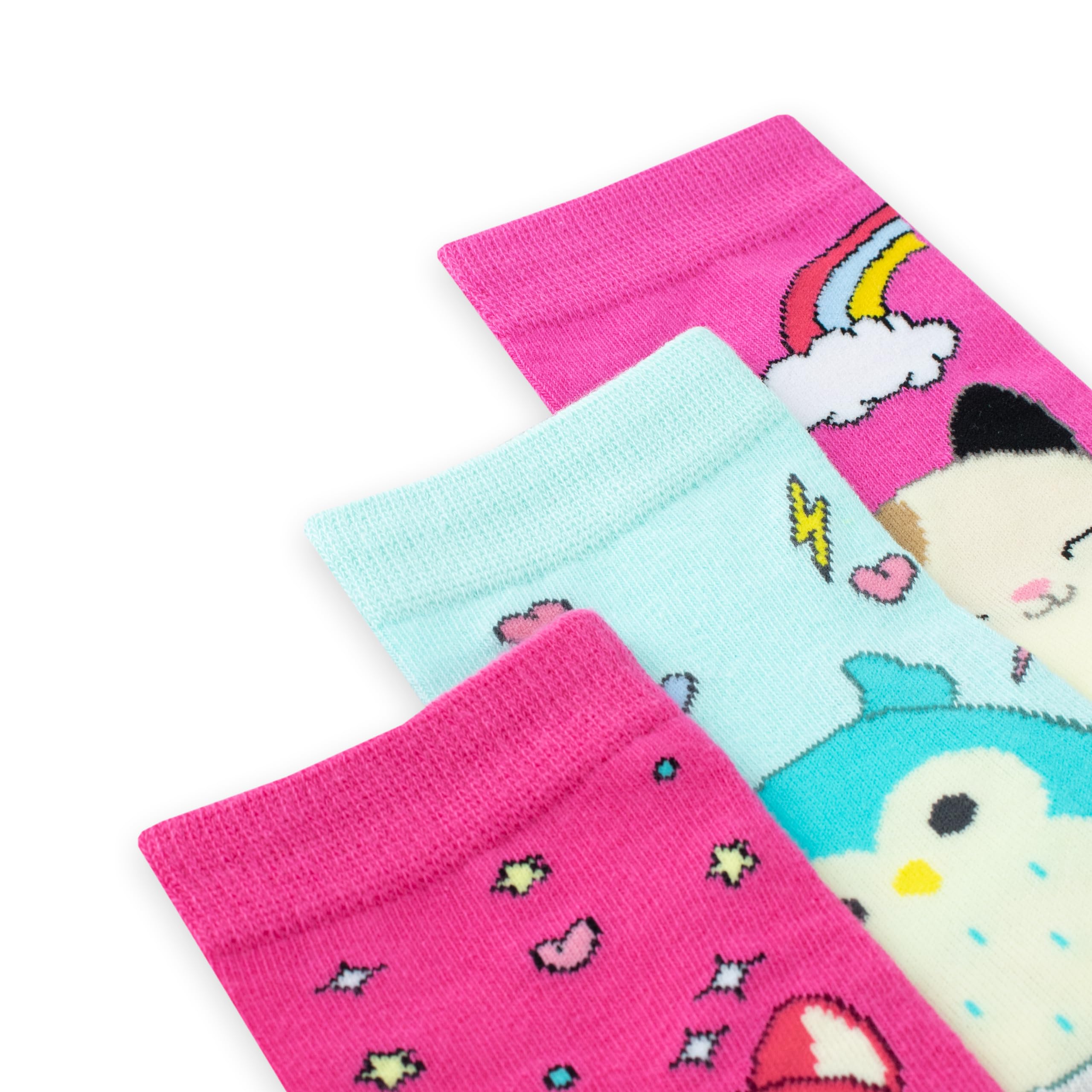 Squishmallows Socks | 3-pak Dziecięcych Skarpetek z Bawełny | Skarpetki Squish Squad dla Dziewcząt, 3 Sztuki