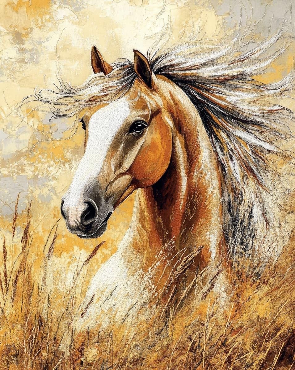 WallustrioaW Stamped Cross Stitch Kits for Adults,Galloping Horse,11CT Cross-Stitch for Home Wall Decor DIY Embroidery Kit Needlework Crafts,40x50cm