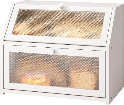STDDRE Farmhouse Double Layer Bread Box with Tree Pattern WindowBamboo White - Extra Large Storage