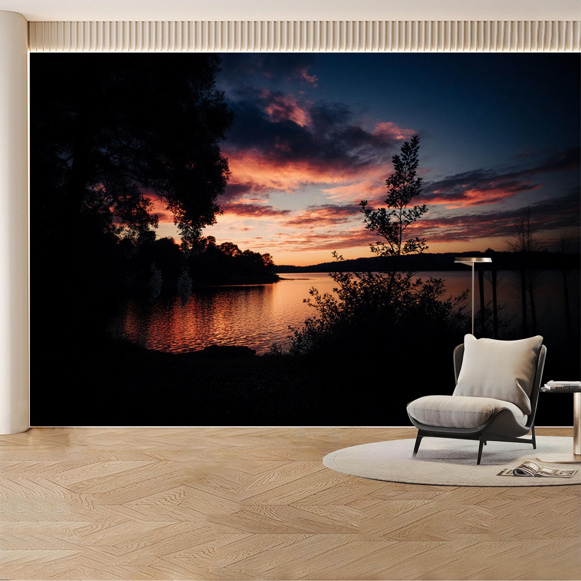 Custom Wall Mural Wallpaper Sunset Lake Landscape， Nature， 3D Effect， Large Wall Art Removable SelfAdhesive Large Photo for Living Room， Bedroom， Office