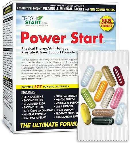 Power Start - Paquete completo de vitaminas diarias Apoyo a la salud masculina, 10 veces más energía y refuerzo de resistencia, vitamina A, B, C,