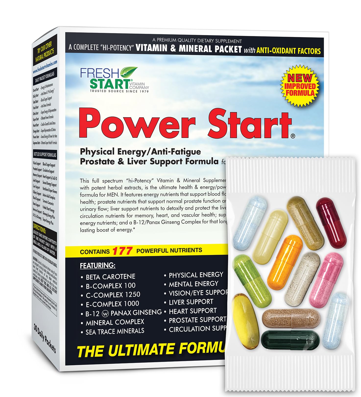 Power Start Complete Daily Vitamin Pack | Men's Health Support, 10X Energy & Stamina Booster | Vitamin A, B, C, D, E, B12, Minerals, Tribulus, Maca, Epimedium, Tongkat Ali (30 Packets)