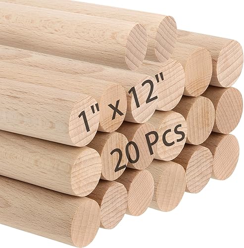 20 varillas de madera de 1 x 12 pulgadas, varillas de madera maciza sin terminar, palos de madera para manualidades