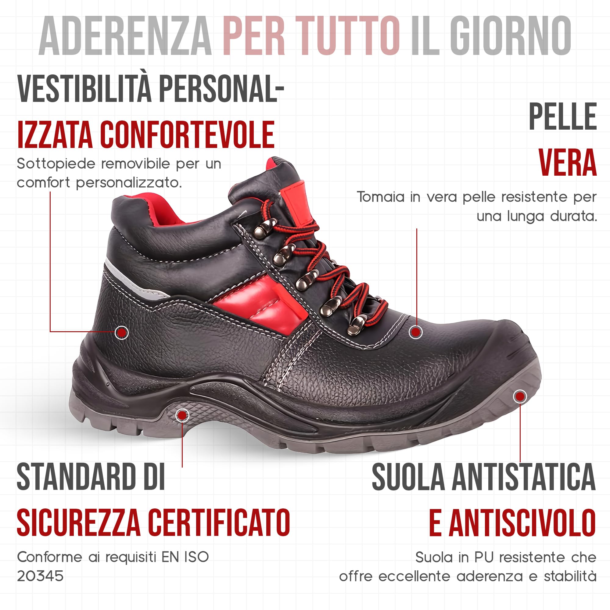 Scarpe Antinfortunistiche Uomo Alte S3- Scarpe Antinfortunistiche Uomo Impermeabile- Esterno in Pelle, Punta in Acciaio, Suola Antiscivolo, Flessibile Scarponi Antinfortunistiche Uomo