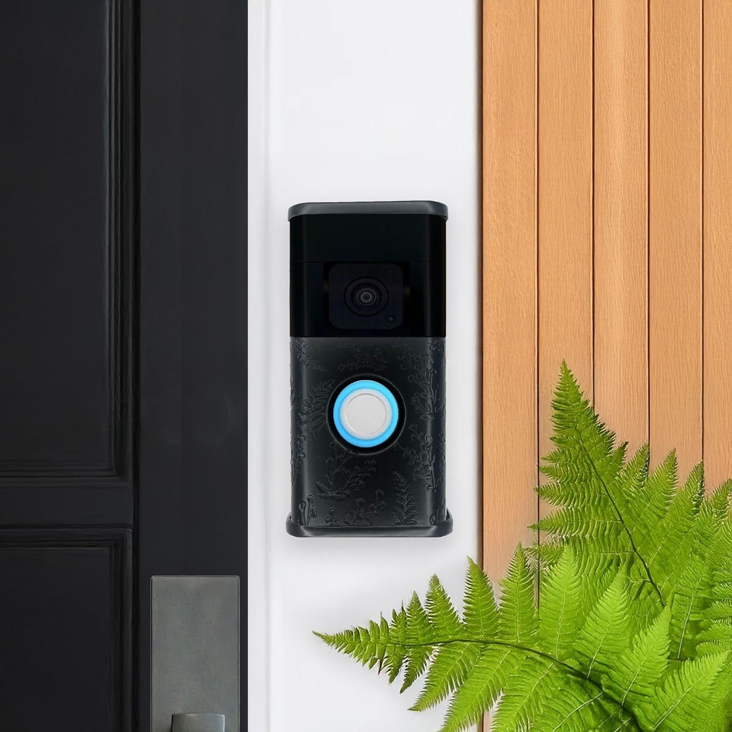 Wildflower Video Doorbell Cover (Compatible with Ring 3, 3 Plus, 4, Battery Plus, and Battery Pro) (Matte Black)