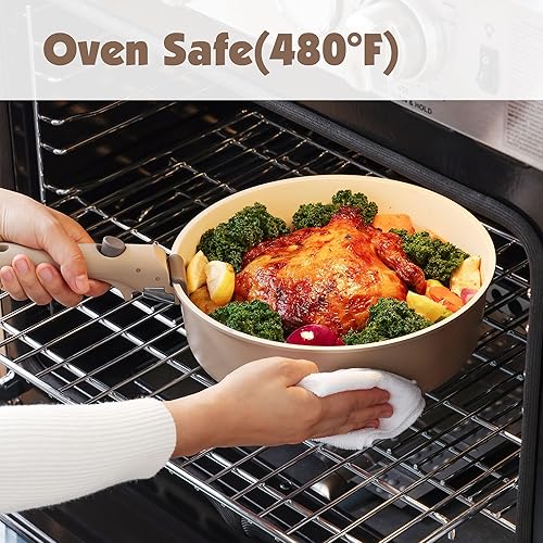 Miniatura 7 de SENSARTE Juego de ollas y sartenes de cerámica de 17 piezas, antiadherentes con mango desmontable, utensilios de cocina de inducción con mango