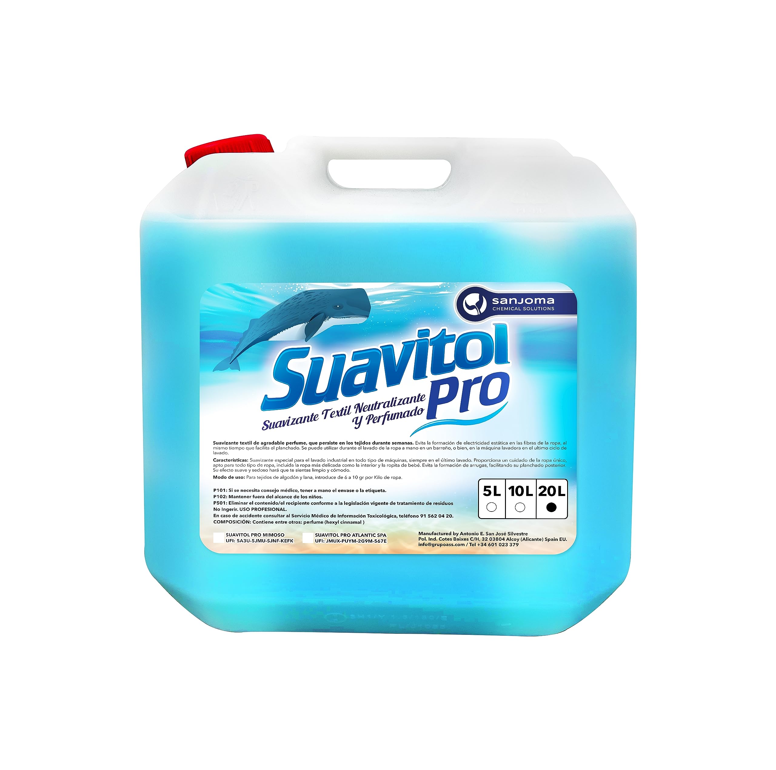 Suavitol Suavizante Líquido Profesional para Lavadora y Tintorería - Jabón Perfumado Industrial Concentrado con Olor Fresco y Duradero Mimoso 20L