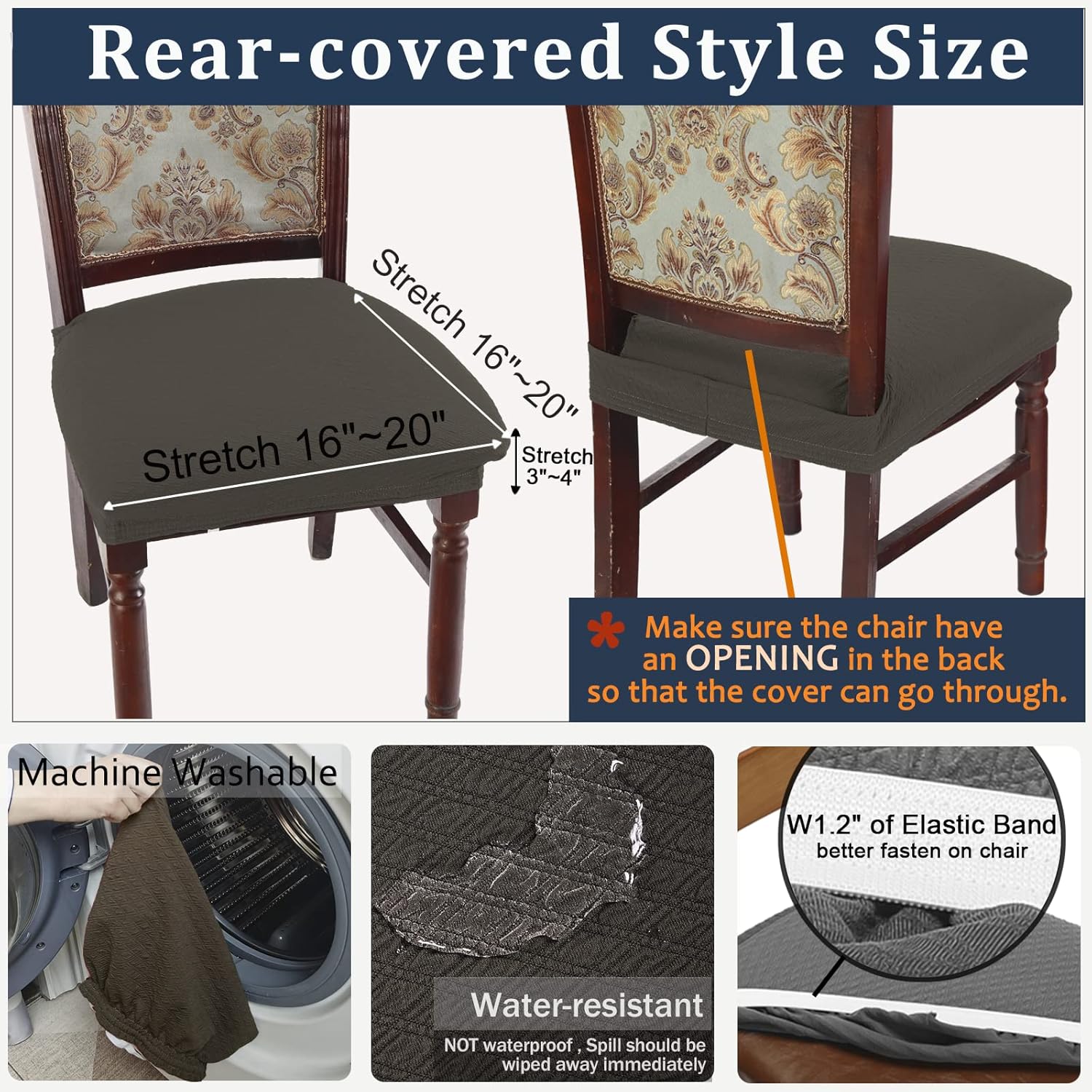 BUYUE Dining Room Chair Covers Set of 6, Easy Installation Stretchy Jacquard Armless Kitchen Chair Seat Protectors, TPU not Mixed, Rear Covered- Brown- 6