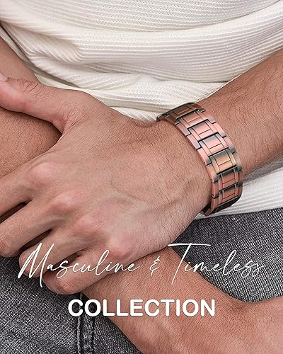 Miniatura 8 de Feraco Pulsera de cobre para hombre, 3 veces más fuerza, 99.99% de cobre puro, pulseras magnéticas con imanes, longitud ajustable con herramienta de