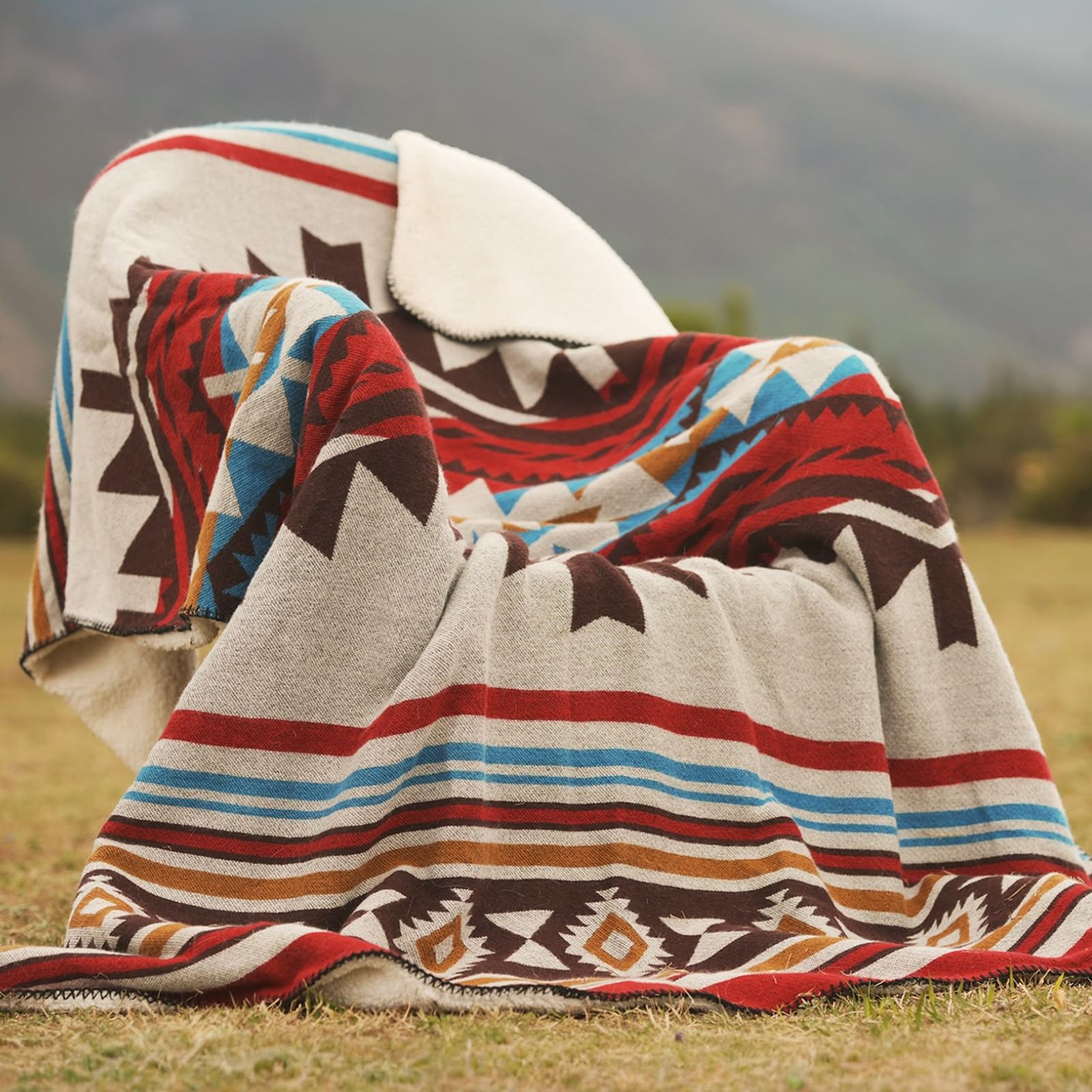 HORIMOTE HOME Aztec Sherpa Fleece Throw Blanket- Ultra-Soft Cosy Sofa Throws for Camping & Outdoor &Garden