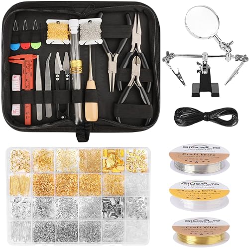 Giwaelro Jewelry Making Kit for Adults, Jewelry Making Supplies with Jewelry Making Tools, Jewelry Pliers, Jewelry Wires, Findings, Necklace Chains, Magnifier and Storage Bag