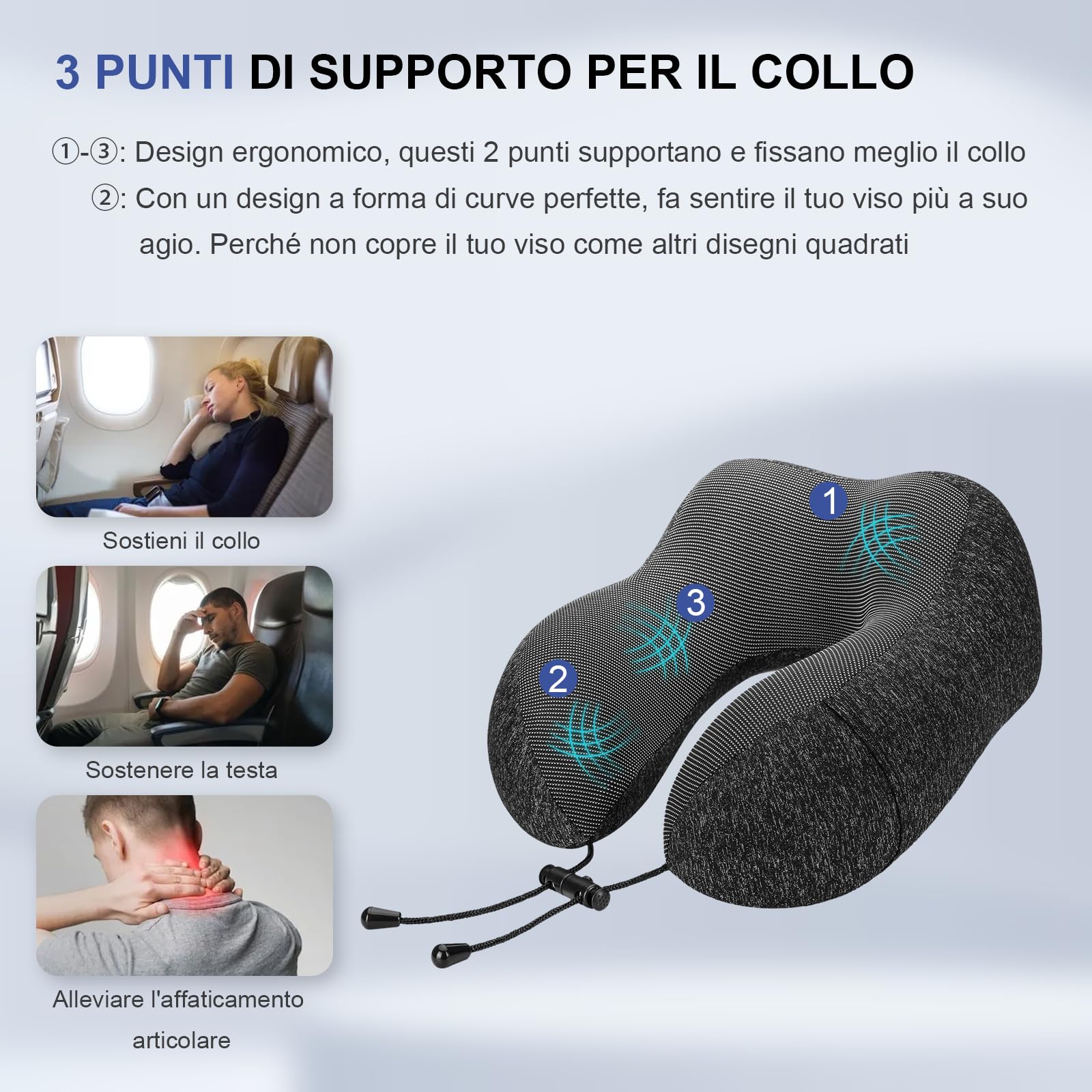 Cuscino Da Viaggio Memory Foam Per Collo - Con Maschera E Borsa, Ideale Per Aereo/Auto - Foto 9