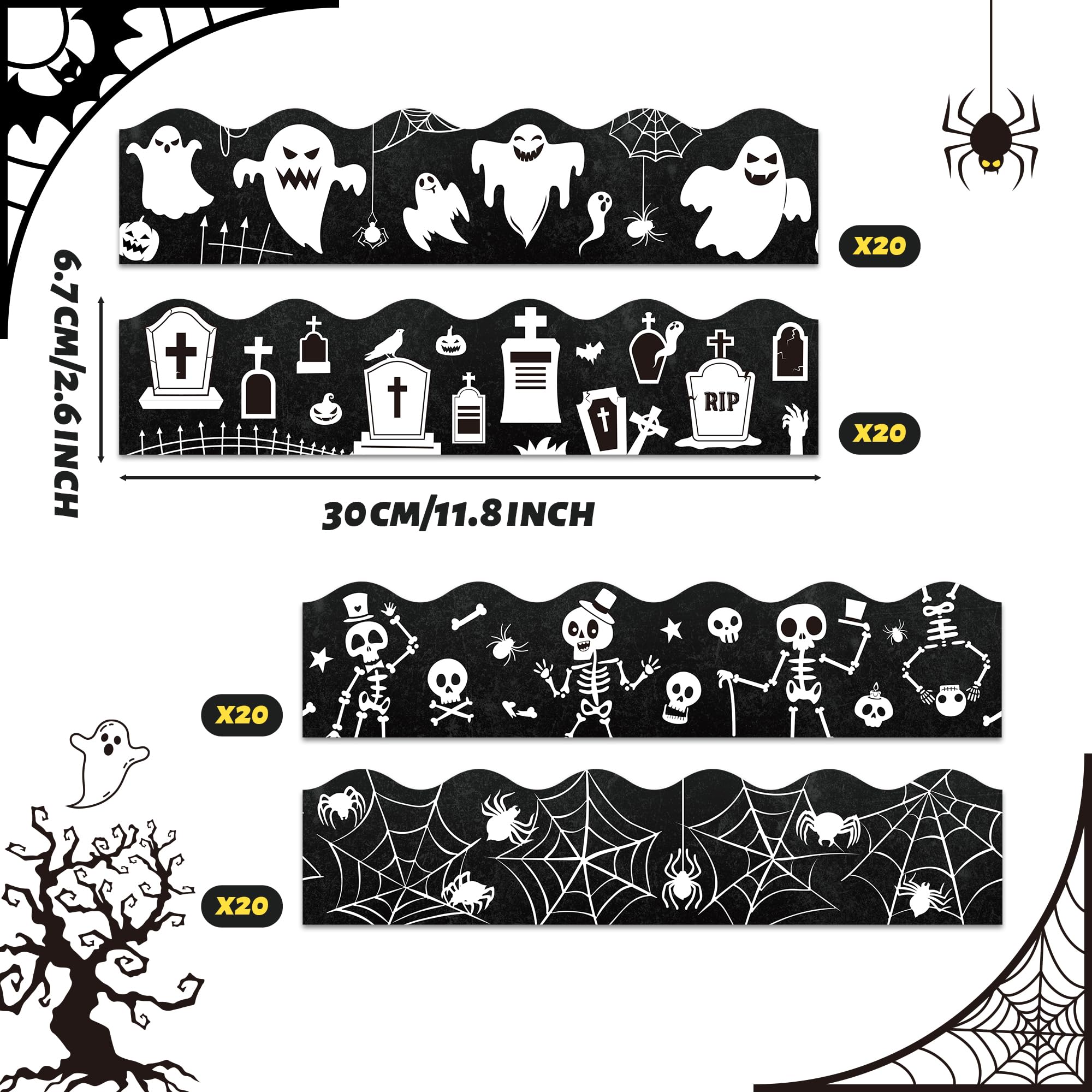 Whaline Bordes De Tablón De Anuncios De Halloween De 65.6 Pies, Diseño De Calabaza En Acuarela, Bordes Festoneados Naranja Y Negro Para Escuela, Aula, Oficina, Pizarra, Fiesta, Decoración De Pared