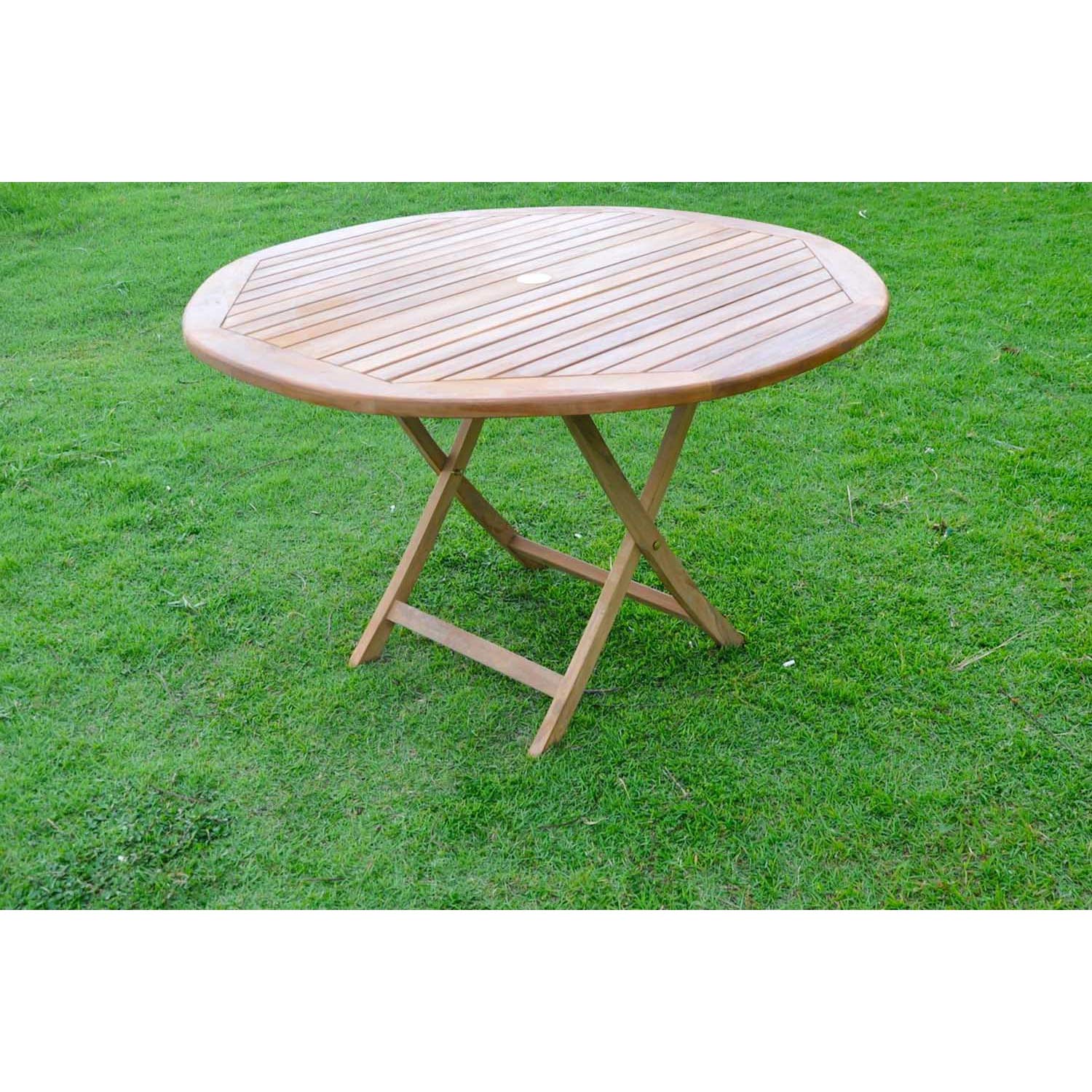 CONCEPT USINE | Table de Jardin Ronde Pliable en Teck 120 cm | Design Mejia | Finition Bois Brut | Gain de Place Pratique | Résistante aux Intempéries | Longue Durée de Vie | Mobilier d'Extérieur