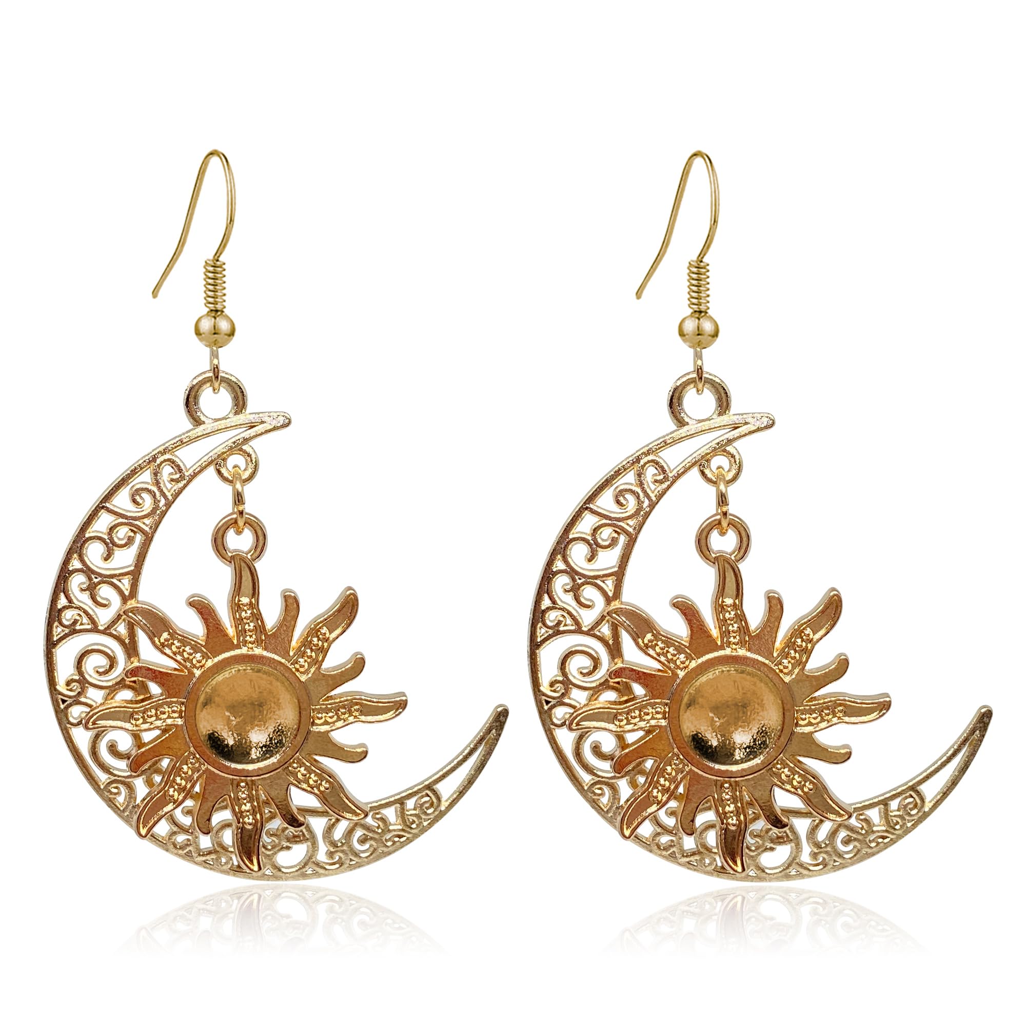 Fuvirou Boho Moon and Sun Dangle Drop Earring for Women Girls Vintage Gothic Smiling Moon Sun Asymmetrical Earrings Statement Jewelry Gift