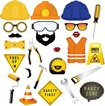 25Ct Construction Party Photo Booth Props Kit Construction Party Decorations Architectural Photo Props Kits 25 Pieces for Kids Construction Theme Baby Shower & Birthday Decorations